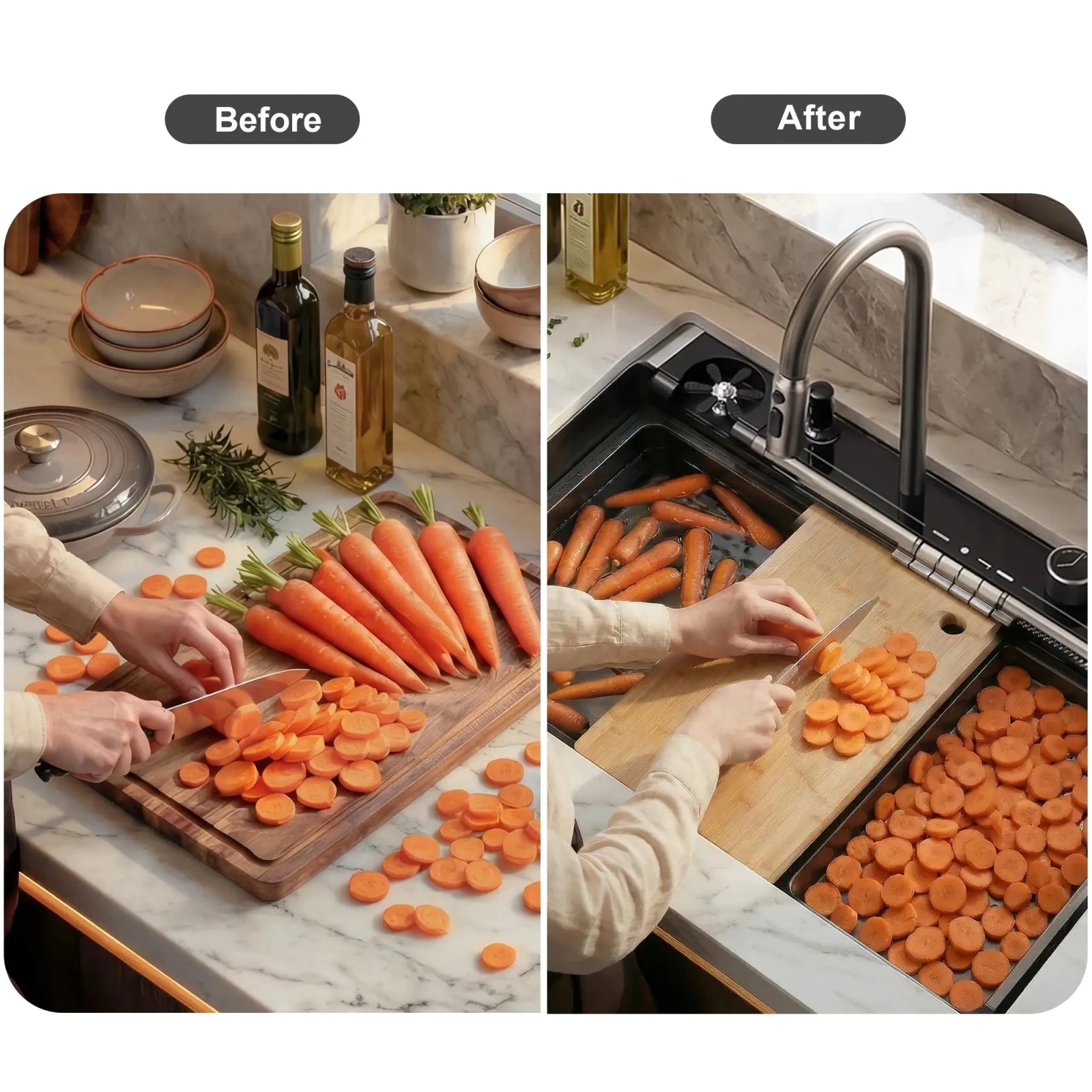 Lefton 33"x22" Stainless Steel Workstation Kitchen Sink with Pull - out Faucet & Digital Display - KS2207L - PRO - Kitchen Sinks - Lefton Home