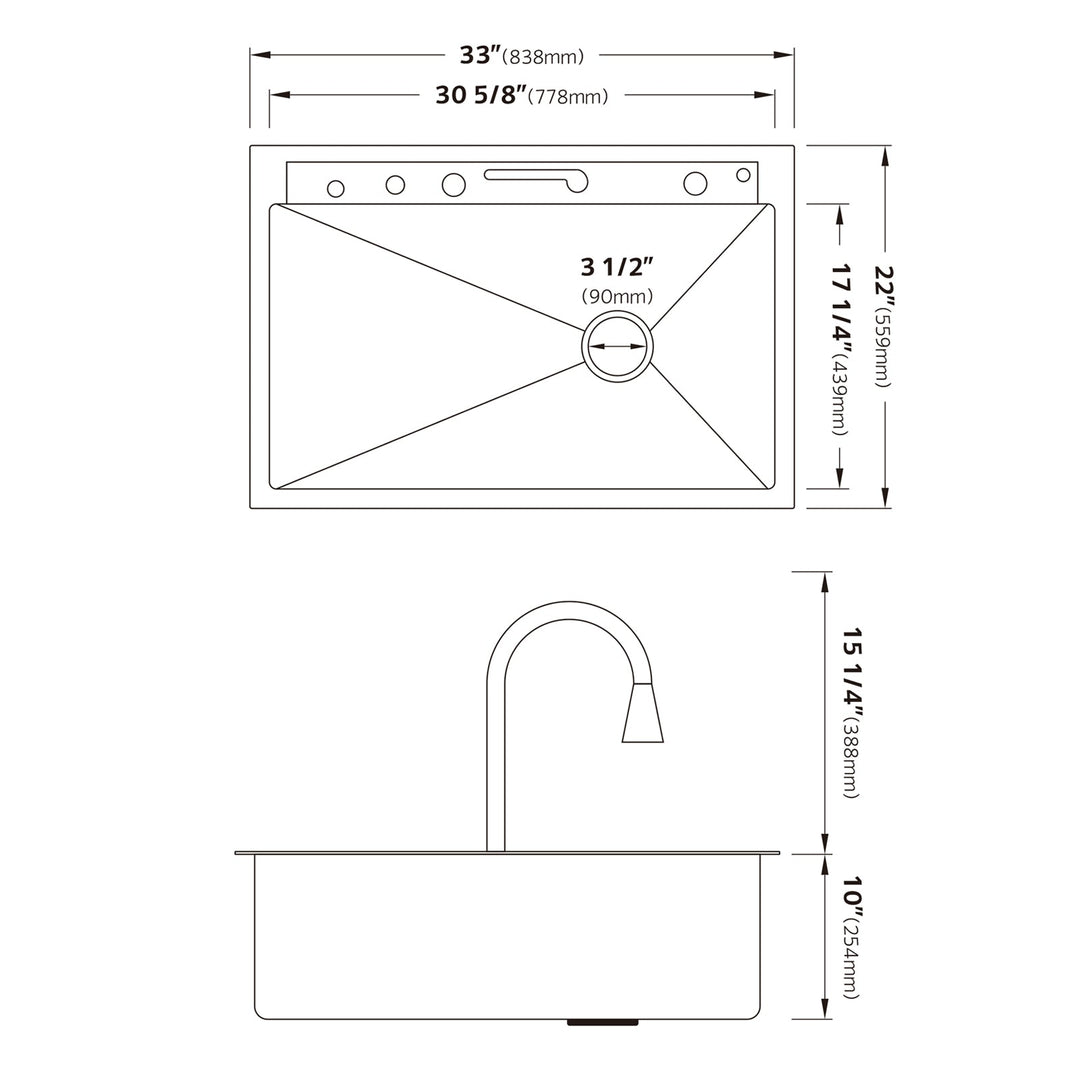 Lefton 33" x 22" Workstation Kitchen Sink-KS2206L-PRO – Lefton Home