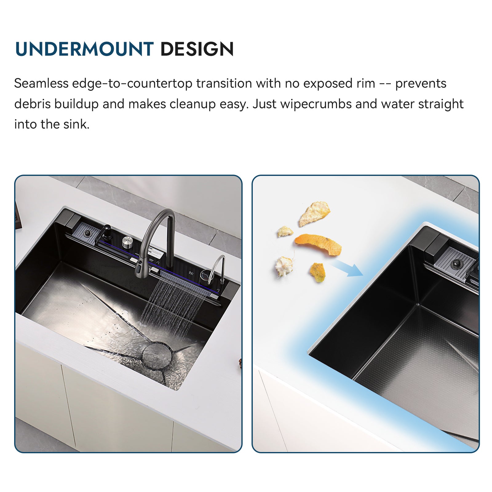 Lefton 33"x22" Waterfall Stainless Steel Single Bowl Workstation Kitchen Sink with Digital Temperature Display - KS2206L - PRO - Kitchen Sinks - Lefton Home