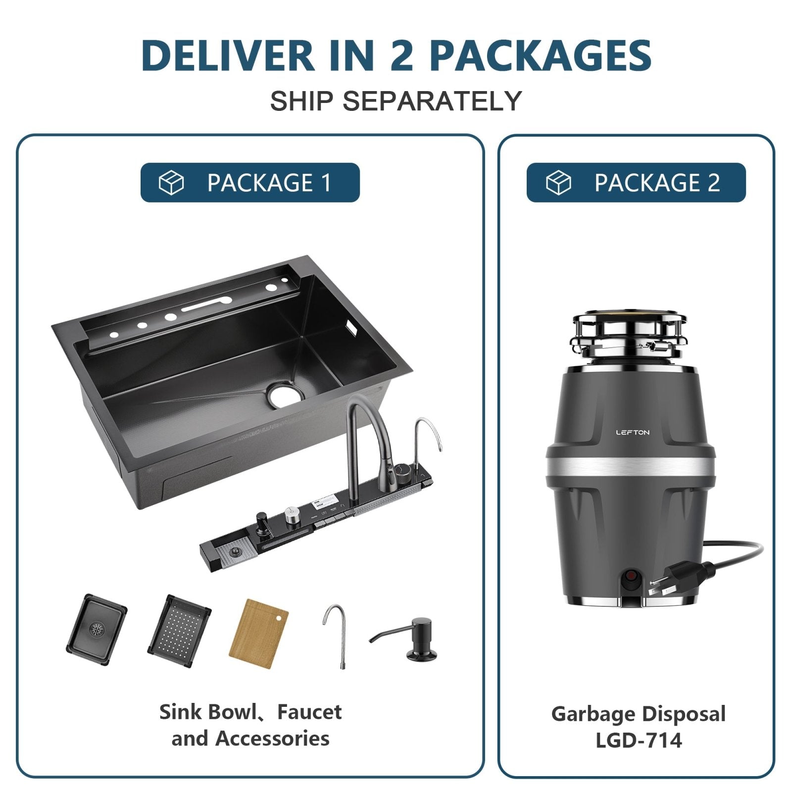 Lefton 33"x22" Waterfall Stainless Steel Single Bowl Workstation Kitchen Sink with Digital Temperature Display - KS2206L - PRO with 3/4 HP Garbage Disposal - LGD - 714 - Kitchen Sink and Garbage Disposal - Lefton Home