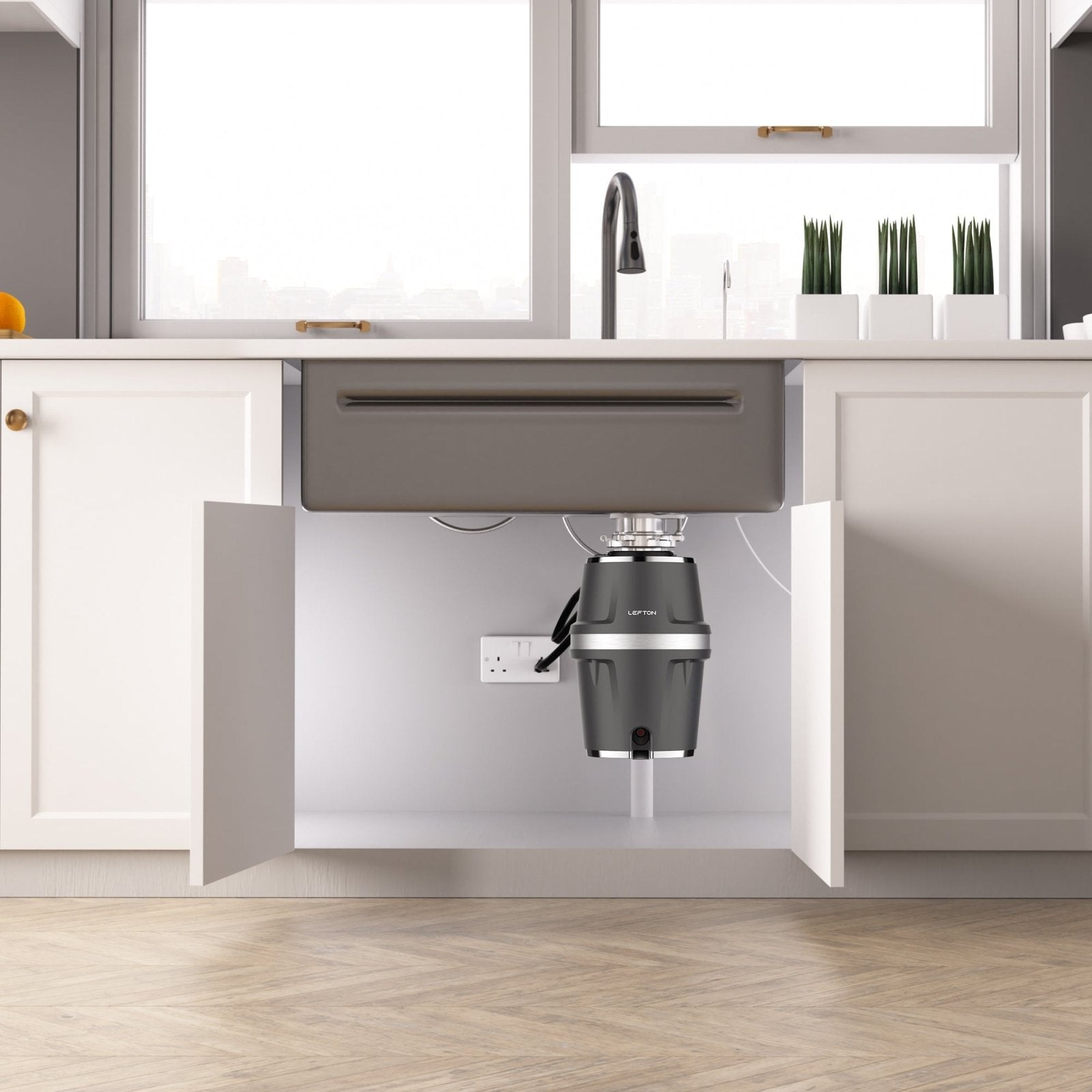 Lefton 33"x22" Waterfall Stainless Steel Single Bowl Workstation Kitchen Sink with Digital Temperature Display - KS2206L - PRO with 3/4 HP Garbage Disposal - LGD - 714 - Kitchen Sink and Garbage Disposal - Lefton Home