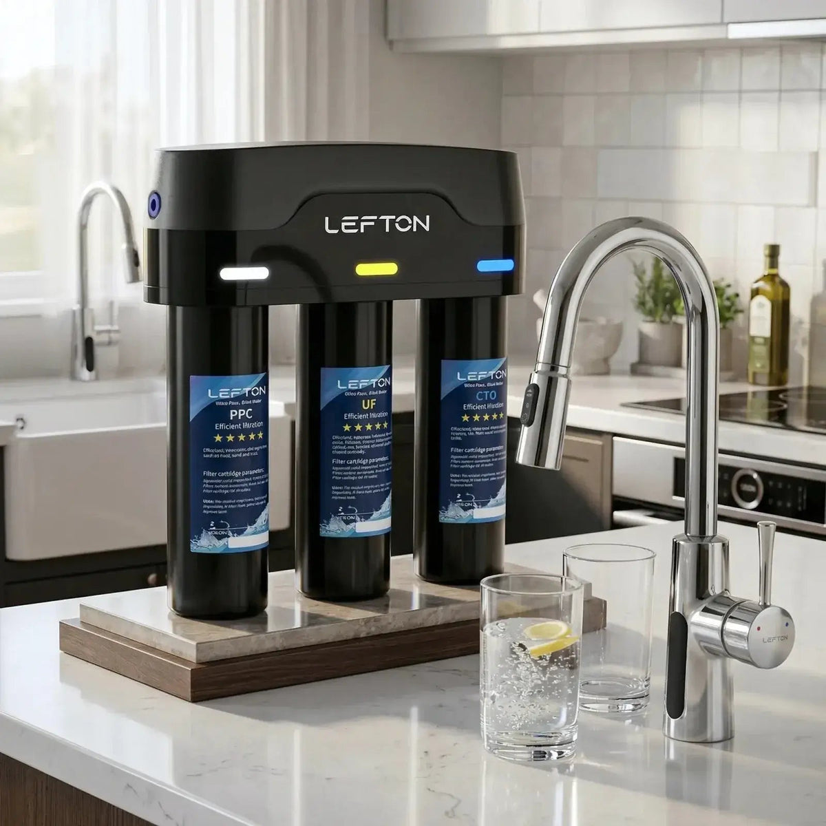 Lefton 33"x22" Waterfall Workstation Kitchen Sink-KS2206L-PRO with Tankless Water Filtration System-WF01 -Kitchen Sinks- Lefton Home