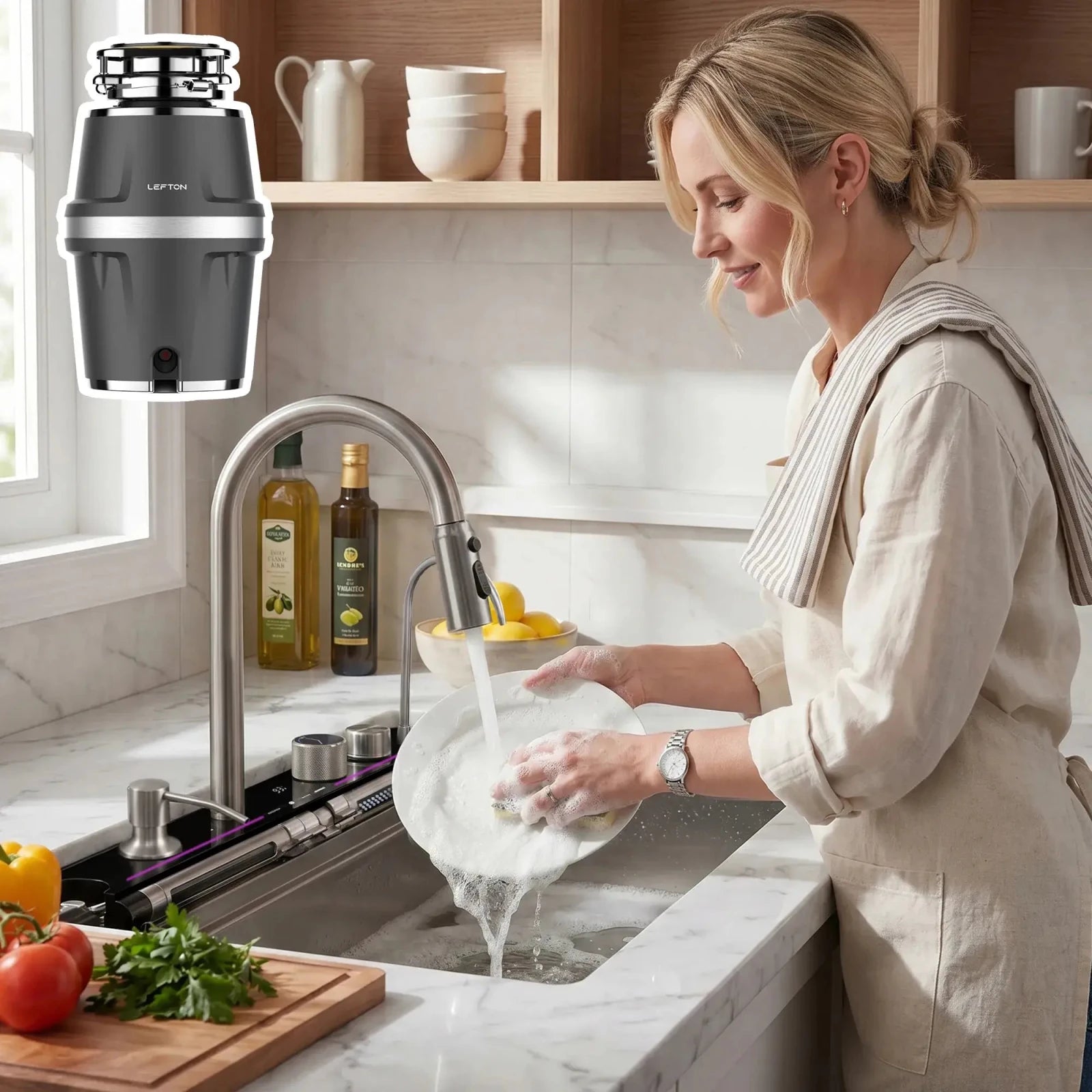 Lefton 33"x22" Workstation Kitchen Sink-KS2207L-PRO with 3/4 HP Garbage Disposal-LGD-714 -Kitchen Sink and Garbage Disposal- Lefton Home