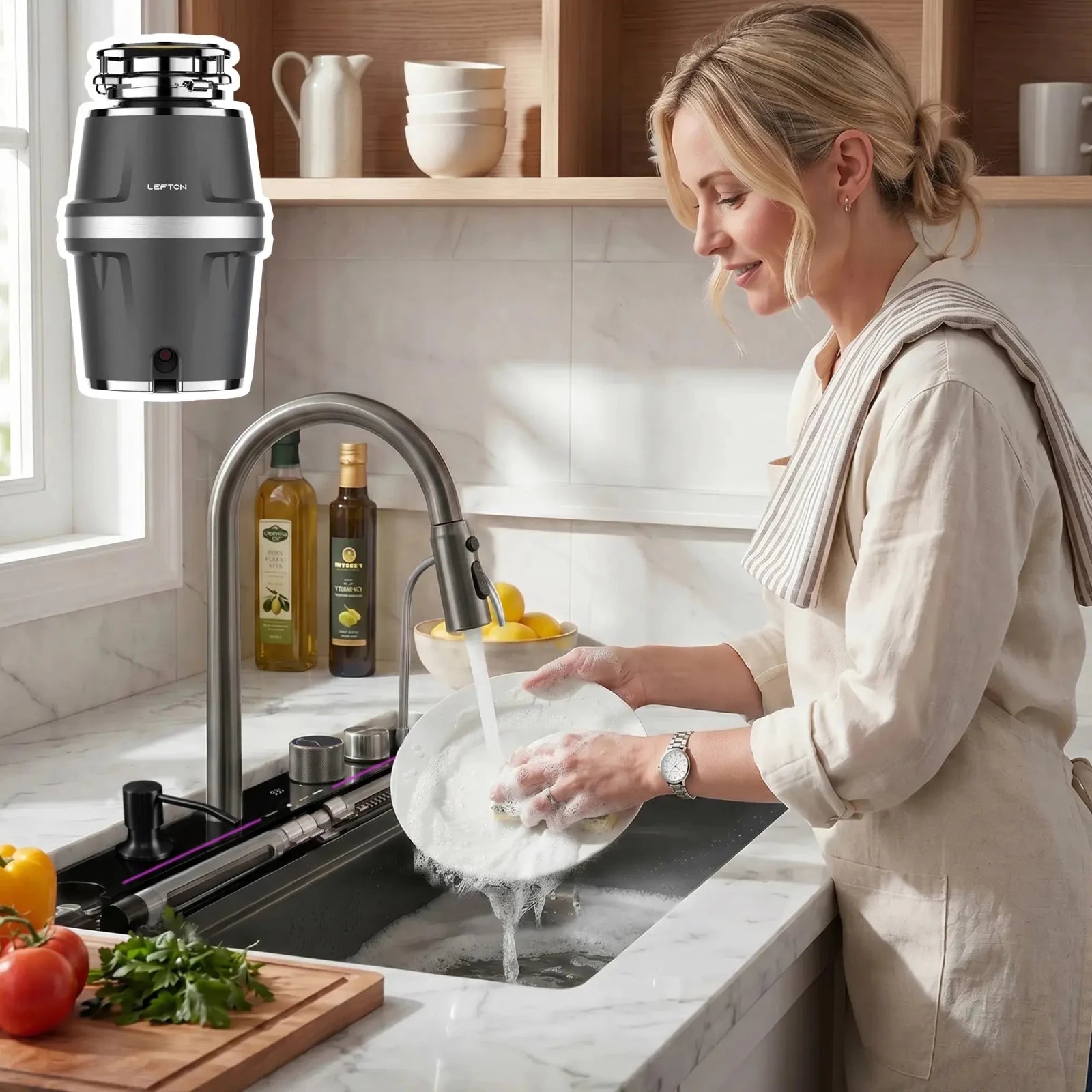 Lefton 33"x22" Workstation Kitchen Sink-KS2207L-PRO with 3/4 HP Garbage Disposal-LGD-714 -Kitchen Sink and Garbage Disposal- Lefton Home