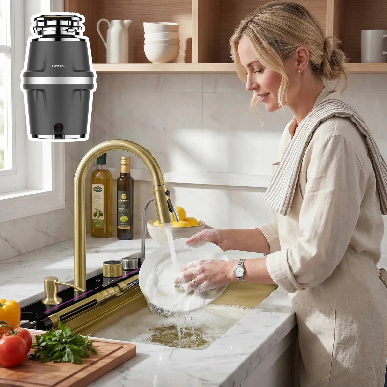 Lefton 33"x22" Workstation Kitchen Sink-KS2207L-PRO with 3/4 HP Garbage Disposal-LGD-714 -Kitchen Sink and Garbage Disposal- Lefton Home