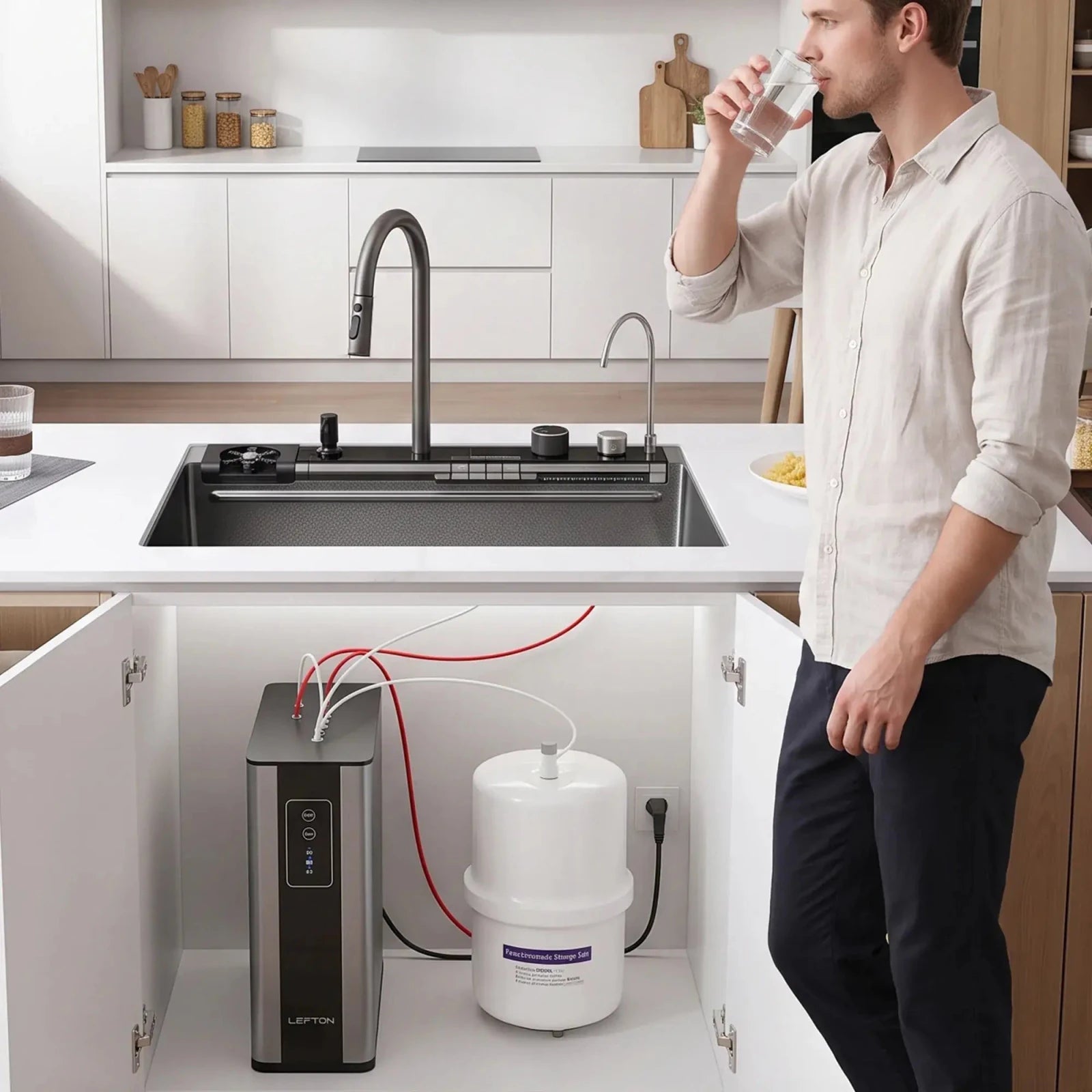 Lefton 33"x22" Workstation Kitchen Sink-KS2207L-PRO with Reverse Osmosis Water Filtration System-WF02 -kitchen Sinks and Water Filters- Lefton Home