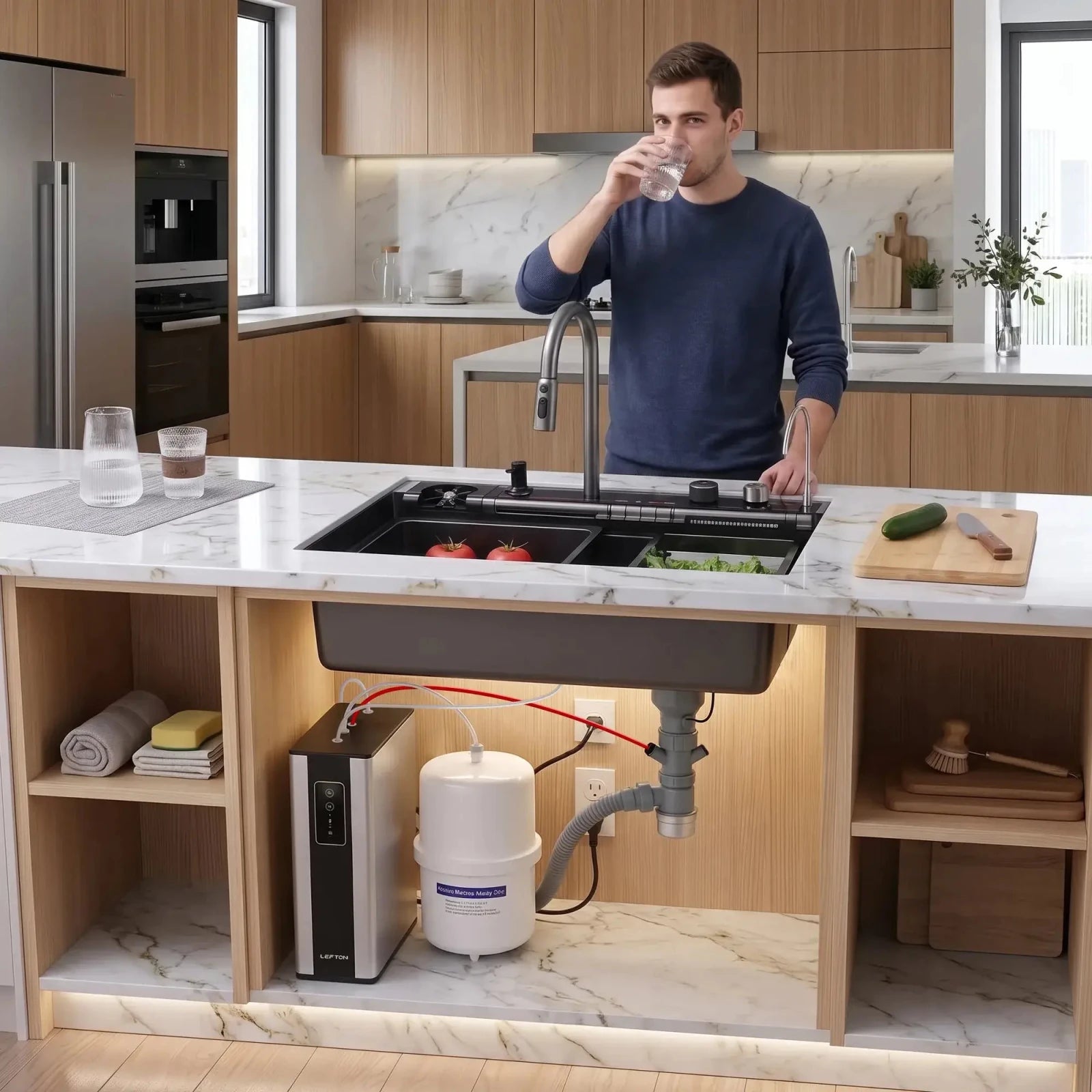 Lefton 33"x22" Workstation Kitchen Sink-KS2207L-PRO with Reverse Osmosis Water Filtration System-WF02 -kitchen Sinks and Water Filters- Lefton Home