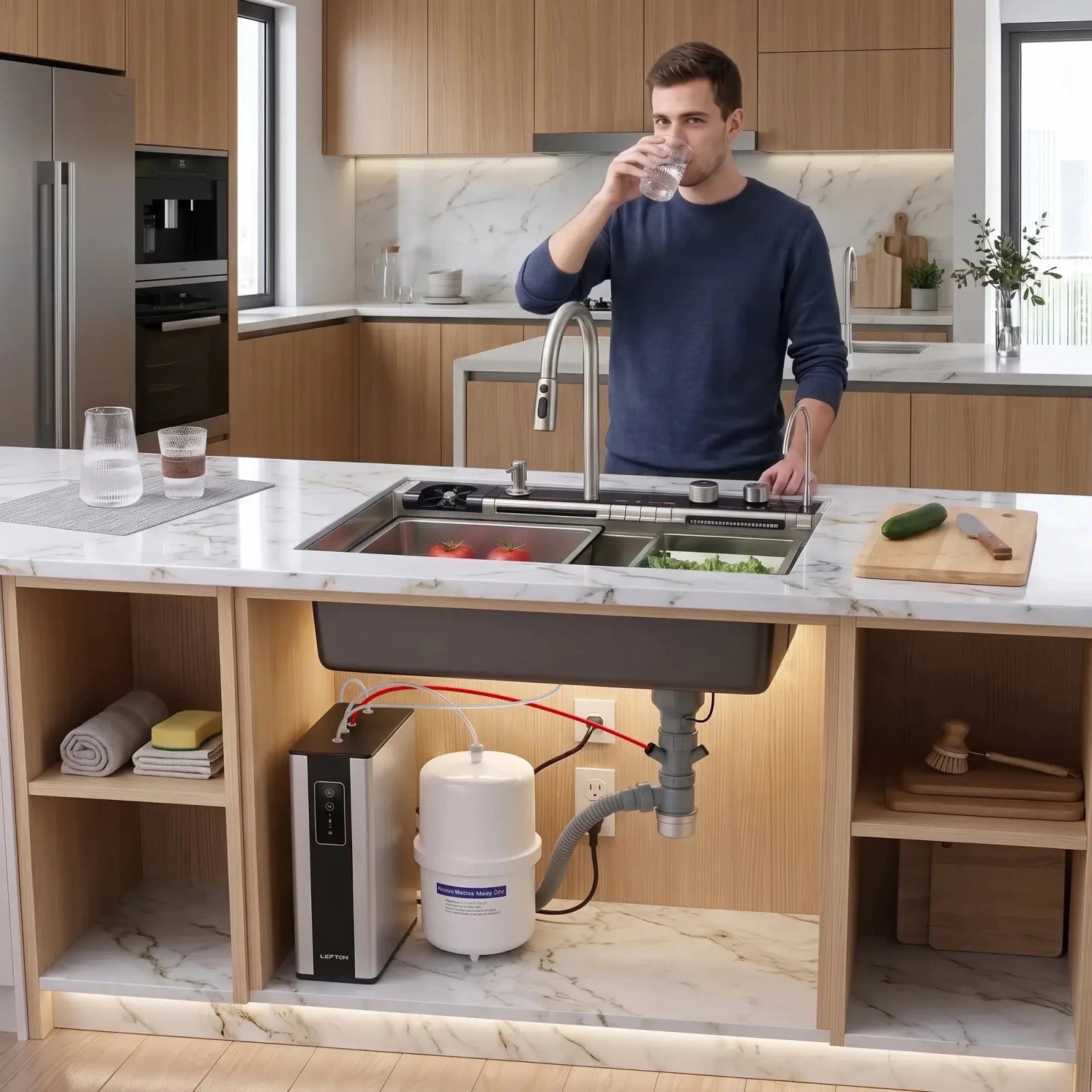 Lefton 33"x22" Workstation Kitchen Sink-KS2207L-PRO with Reverse Osmosis Water Filtration System-WF02 -kitchen Sinks and Water Filters- Lefton Home