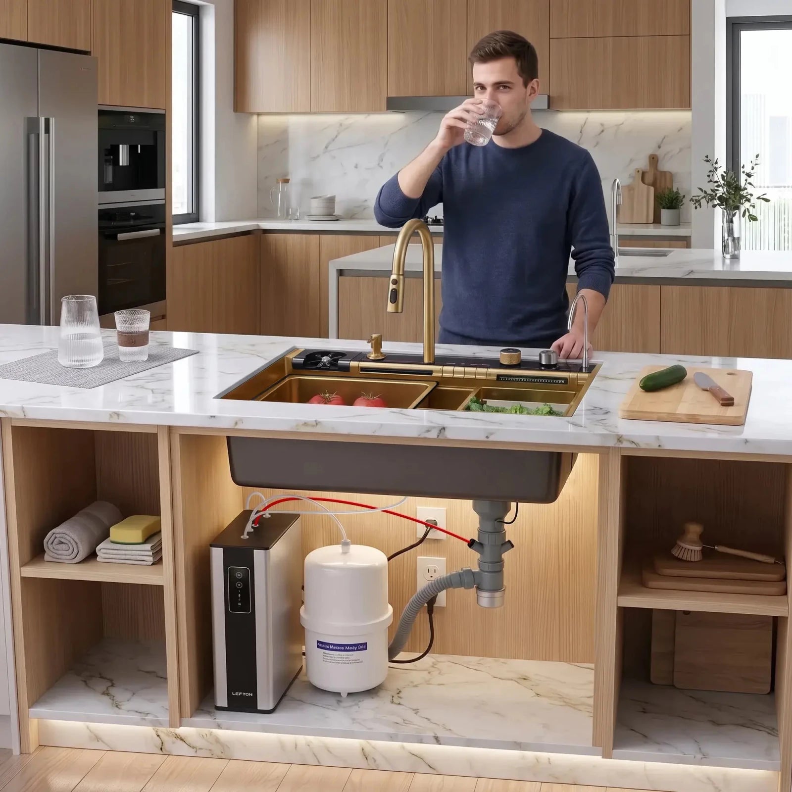 Lefton 33"x22" Workstation Kitchen Sink-KS2207L-PRO with Reverse Osmosis Water Filtration System-WF02 -kitchen Sinks and Water Filters- Lefton Home