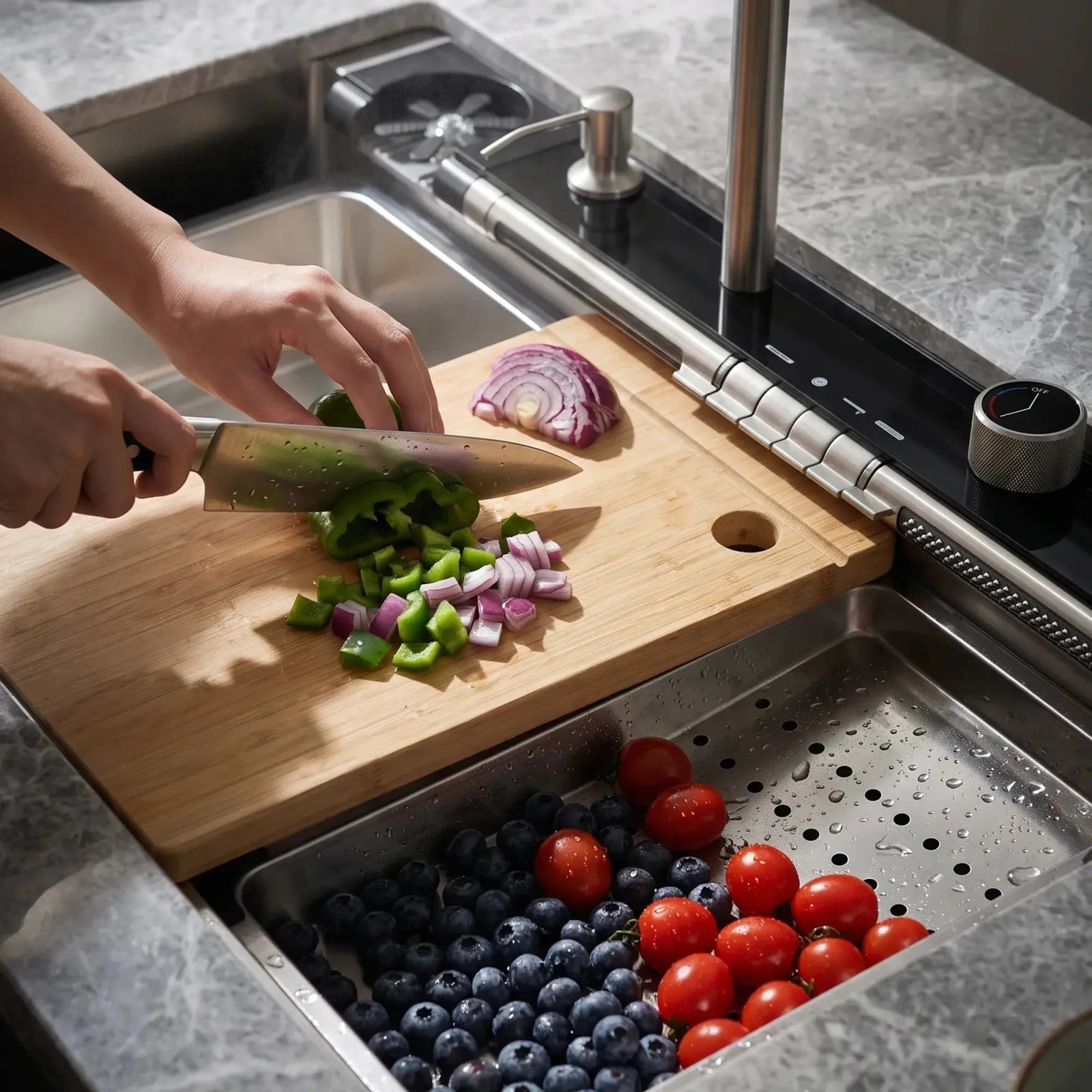 Lefton 33"x22" Workstation Kitchen Sink with Pull-Out Faucet & Digital Display-KS2207L-PRO -Kitchen Sinks- Lefton Home