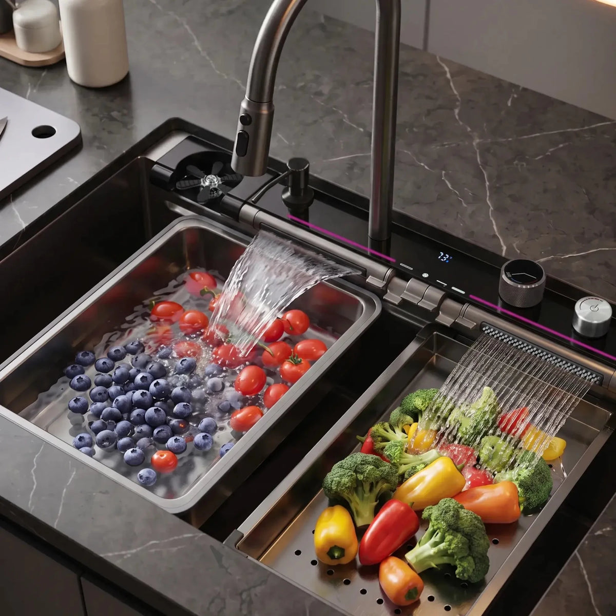 Lefton 33"x22" Workstation Kitchen Sink with Pull-Out Faucet & Digital Display-KS2207L-PRO -Kitchen Sinks- Lefton Home