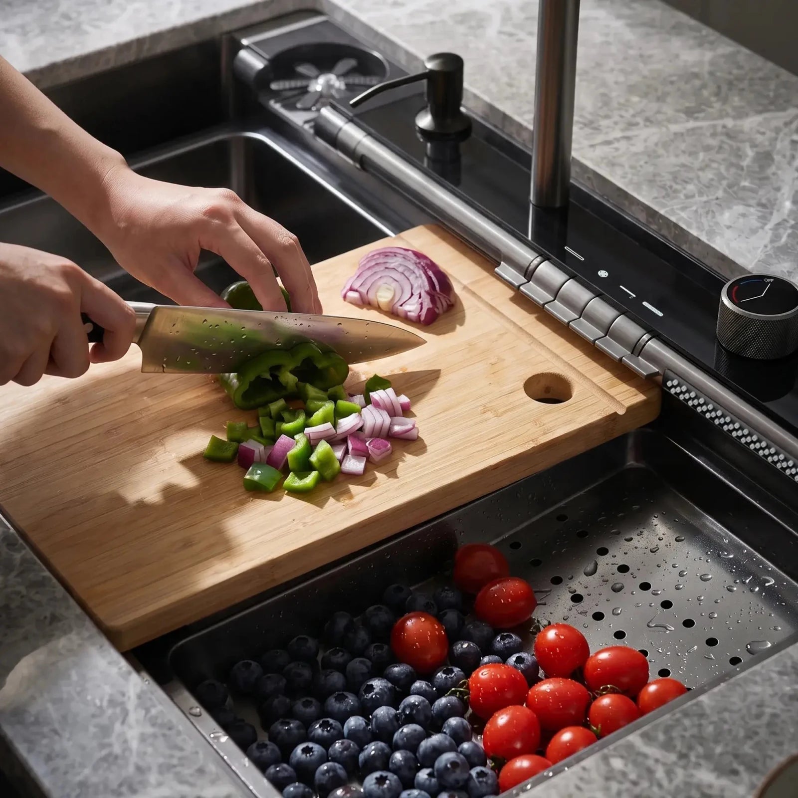 Lefton 33"x22" Workstation Kitchen Sink with Pull-Out Faucet & Digital Display-KS2207L-PRO -Kitchen Sinks- Lefton Home