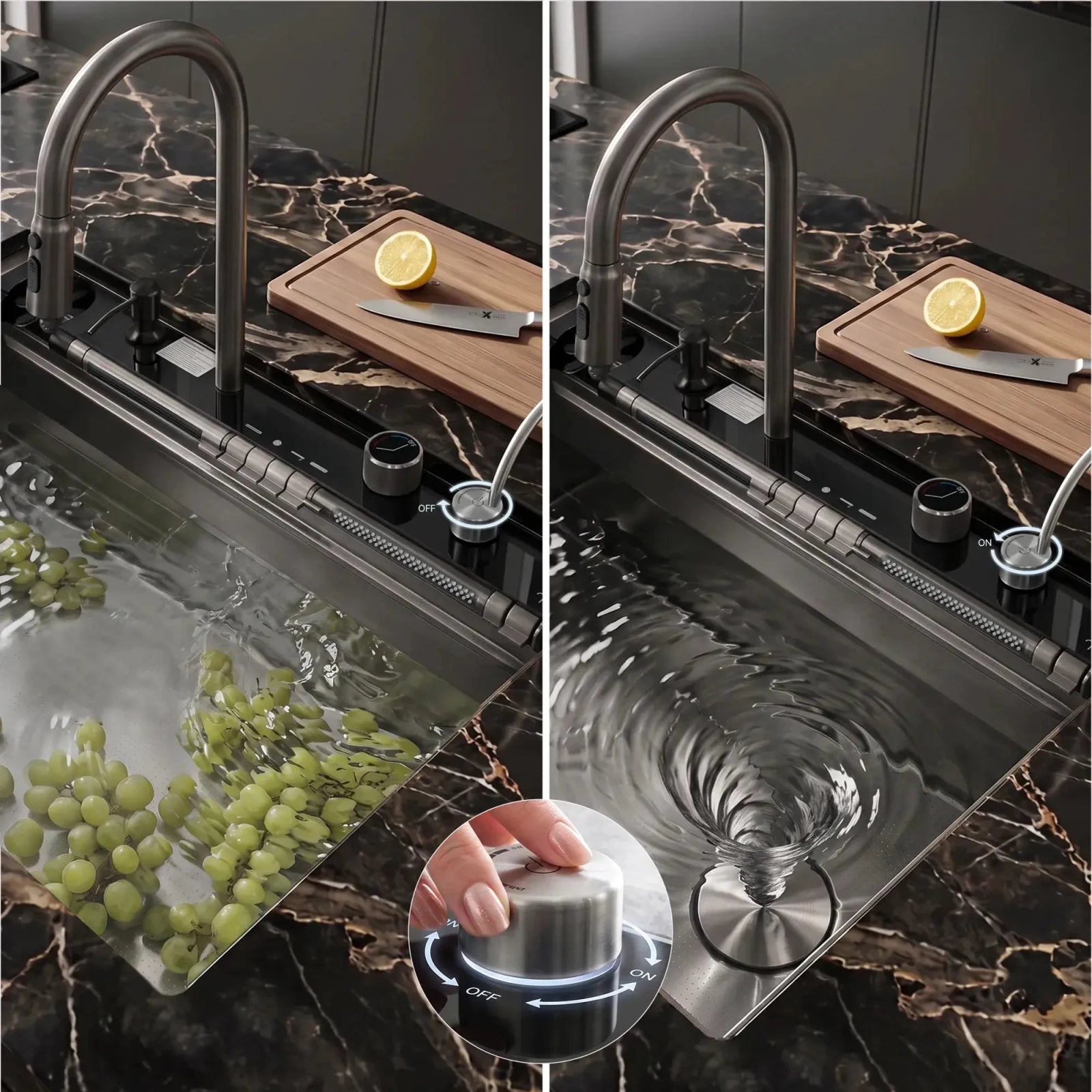 Lefton 33"x22" Workstation Kitchen Sink with Pull-Out Faucet & Digital Display-KS2207L-PRO -Kitchen Sinks- Lefton Home
