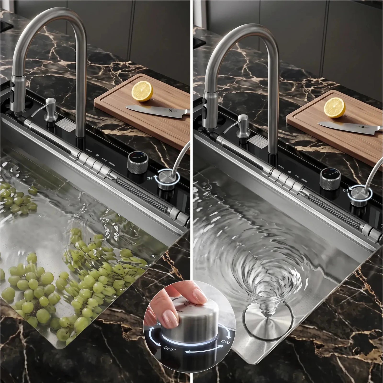 Lefton 33"x22" Workstation Kitchen Sink with Pull-Out Faucet & Digital Display-KS2207L-PRO -Kitchen Sinks- Lefton Home