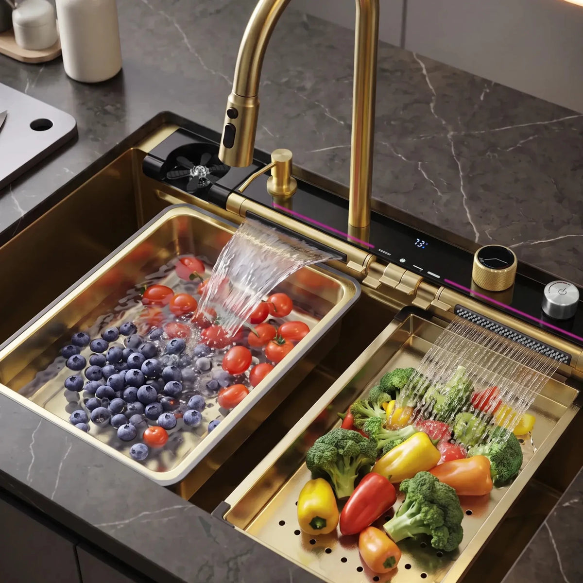 Lefton 33"x22" Workstation Kitchen Sink with Pull-Out Faucet & Digital Display-KS2207L-PRO -Kitchen Sinks- Lefton Home