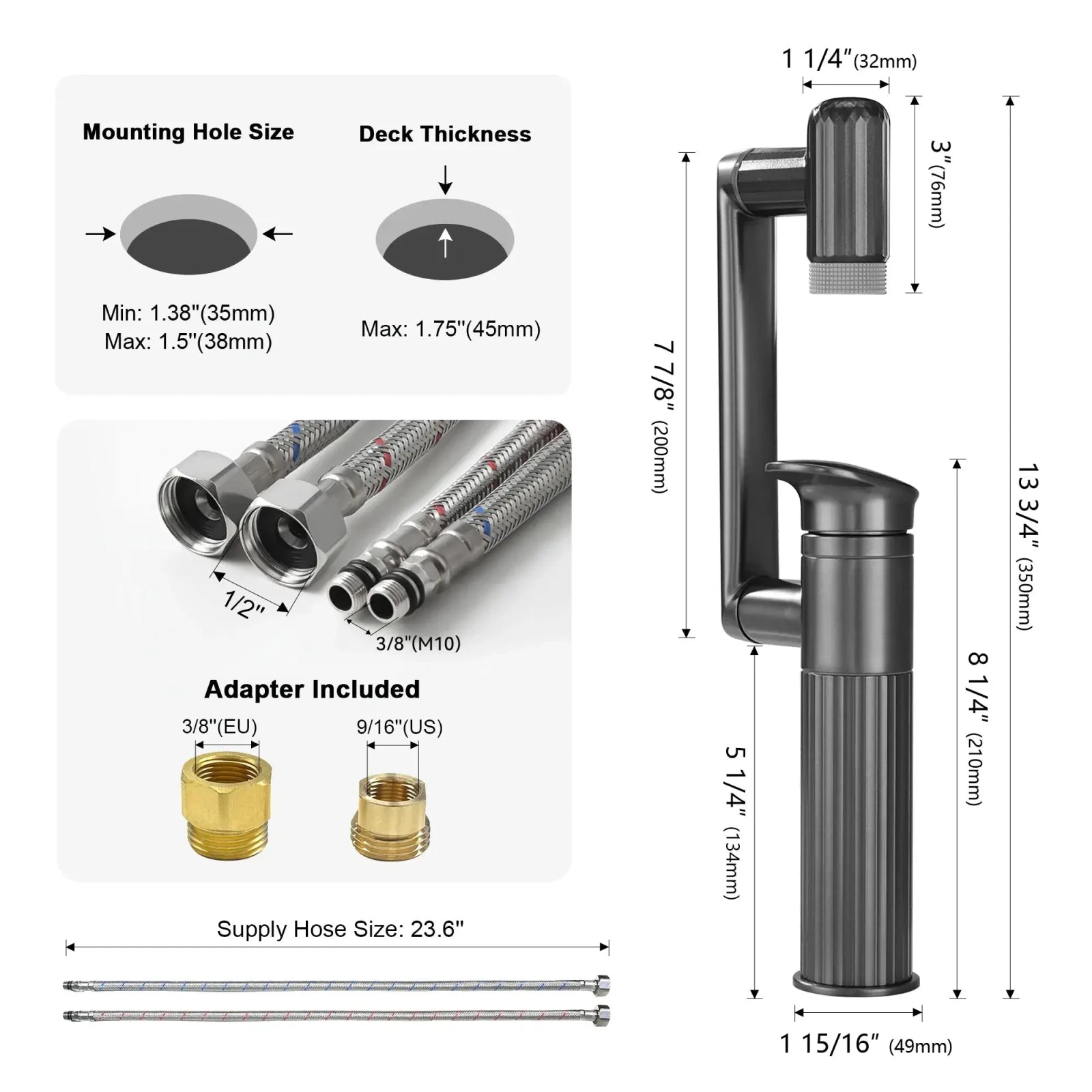 Lefton 360° Rotatable Single-Hole Bathroom Faucet-BF2208 -Bathroom Faucets- Lefton Home