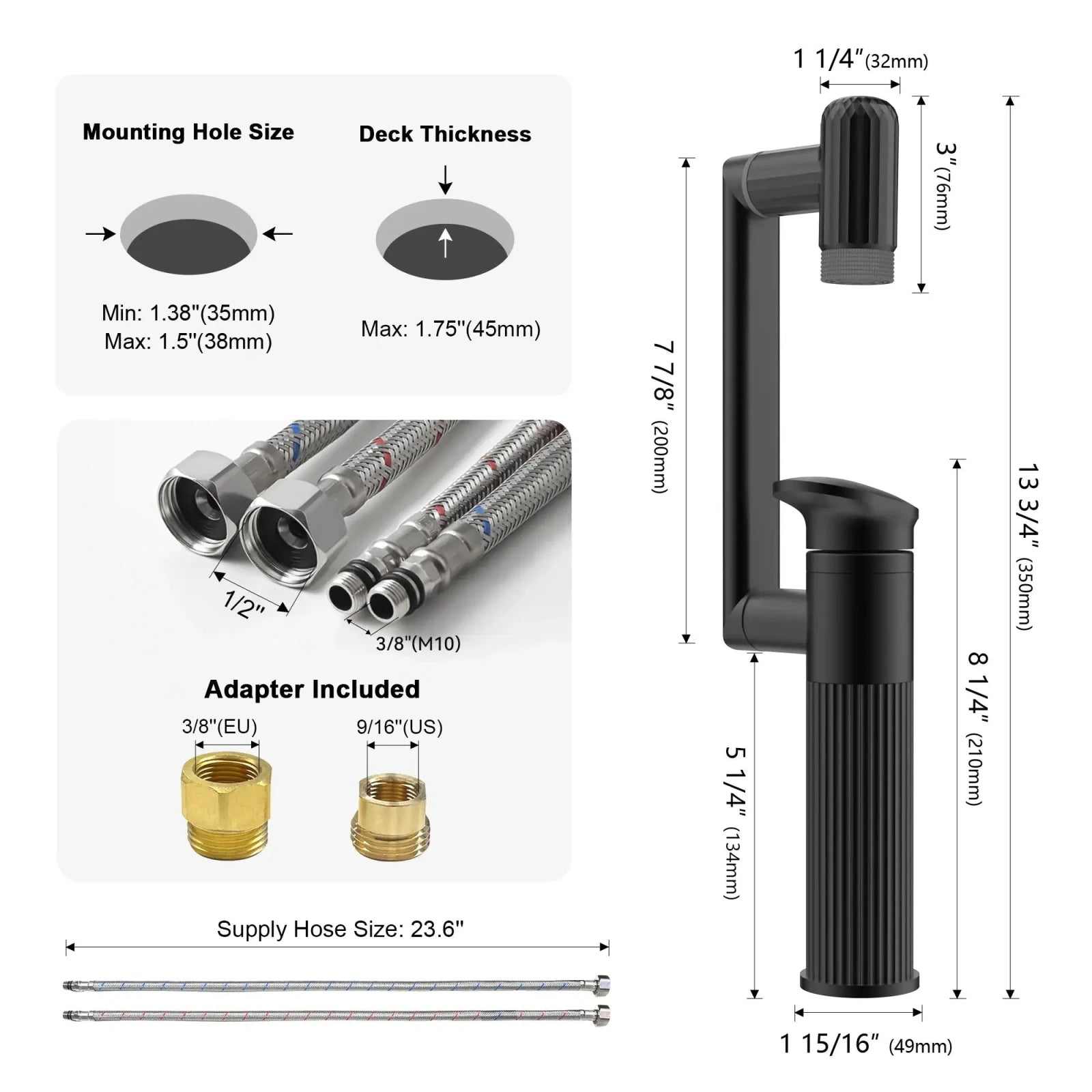 Lefton 360° Rotatable Single-Hole Bathroom Faucet-BF2208 -Bathroom Faucets- Lefton Home