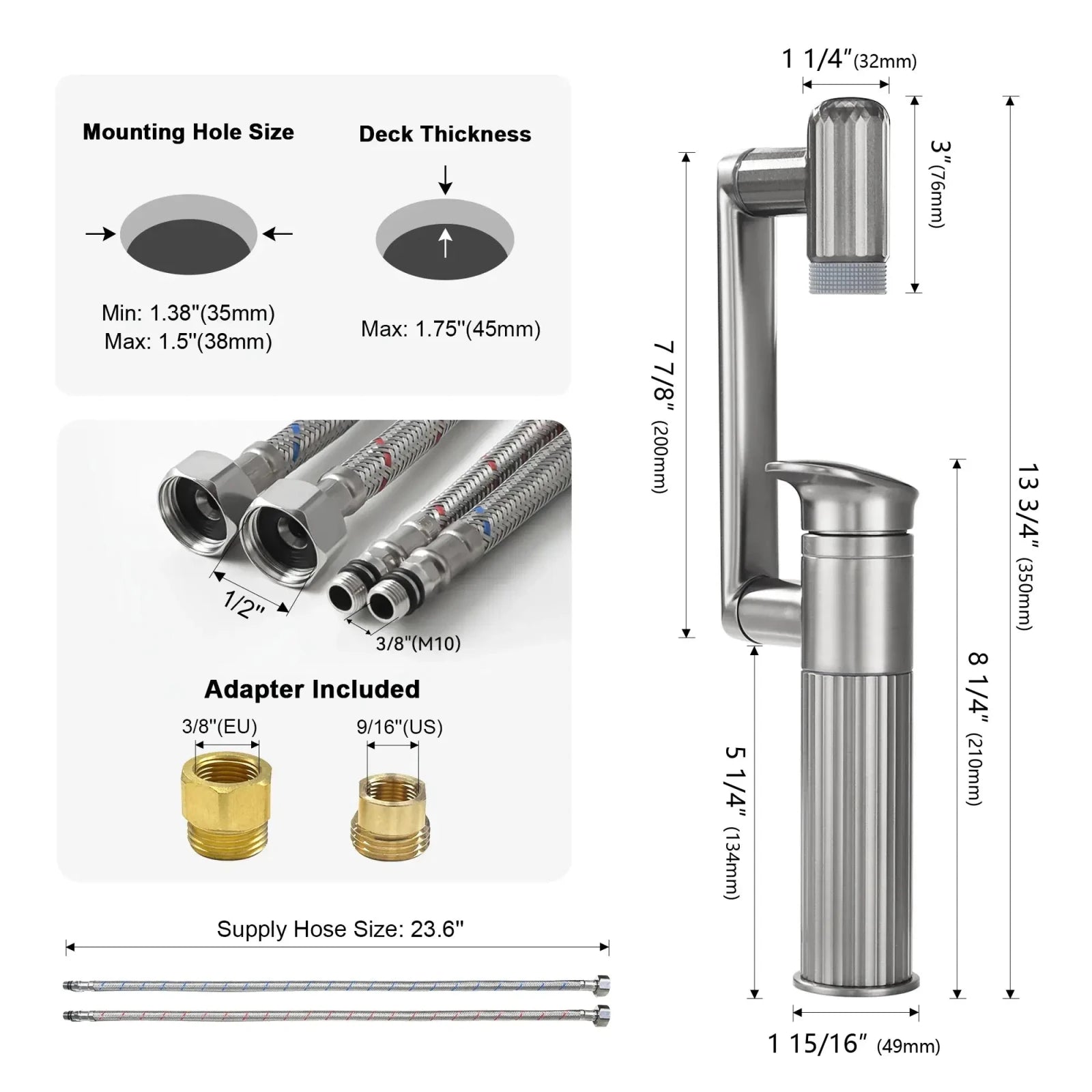Lefton 360° Rotatable Single-Hole Bathroom Faucet-BF2208 -Bathroom Faucets- Lefton Home