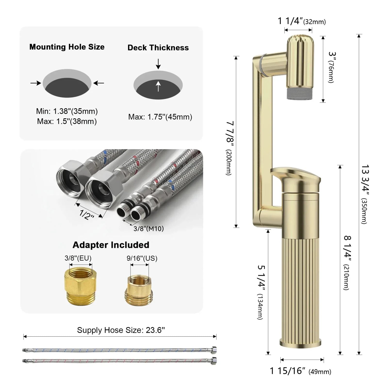 Lefton 360° Rotatable Single-Hole Bathroom Faucet-BF2208 -Bathroom Faucets- Lefton Home