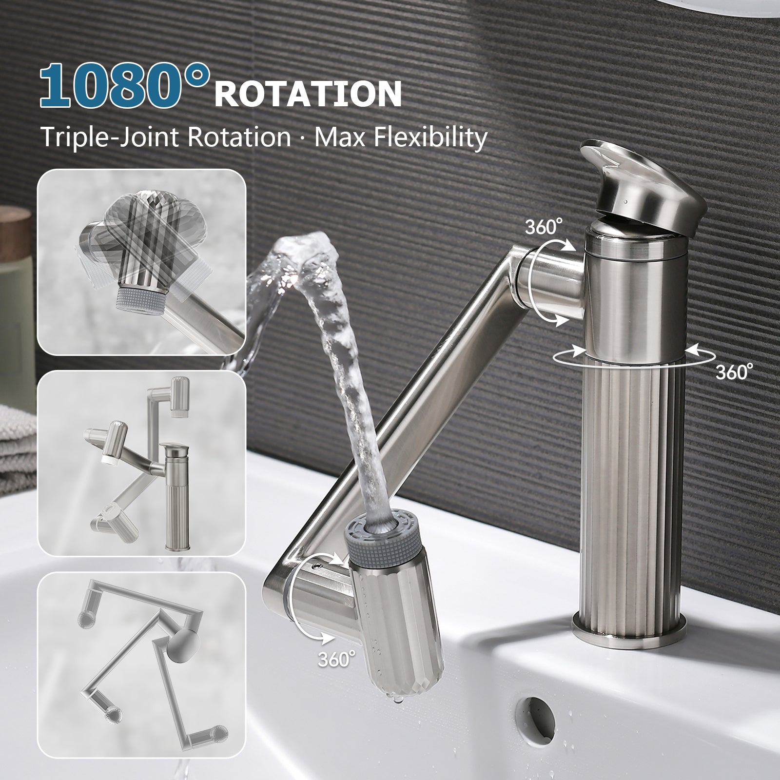 Lefton 360° Rotatable Single - Hole Bathroom Faucet - BF2208 - Bathroom Faucets - Lefton Home