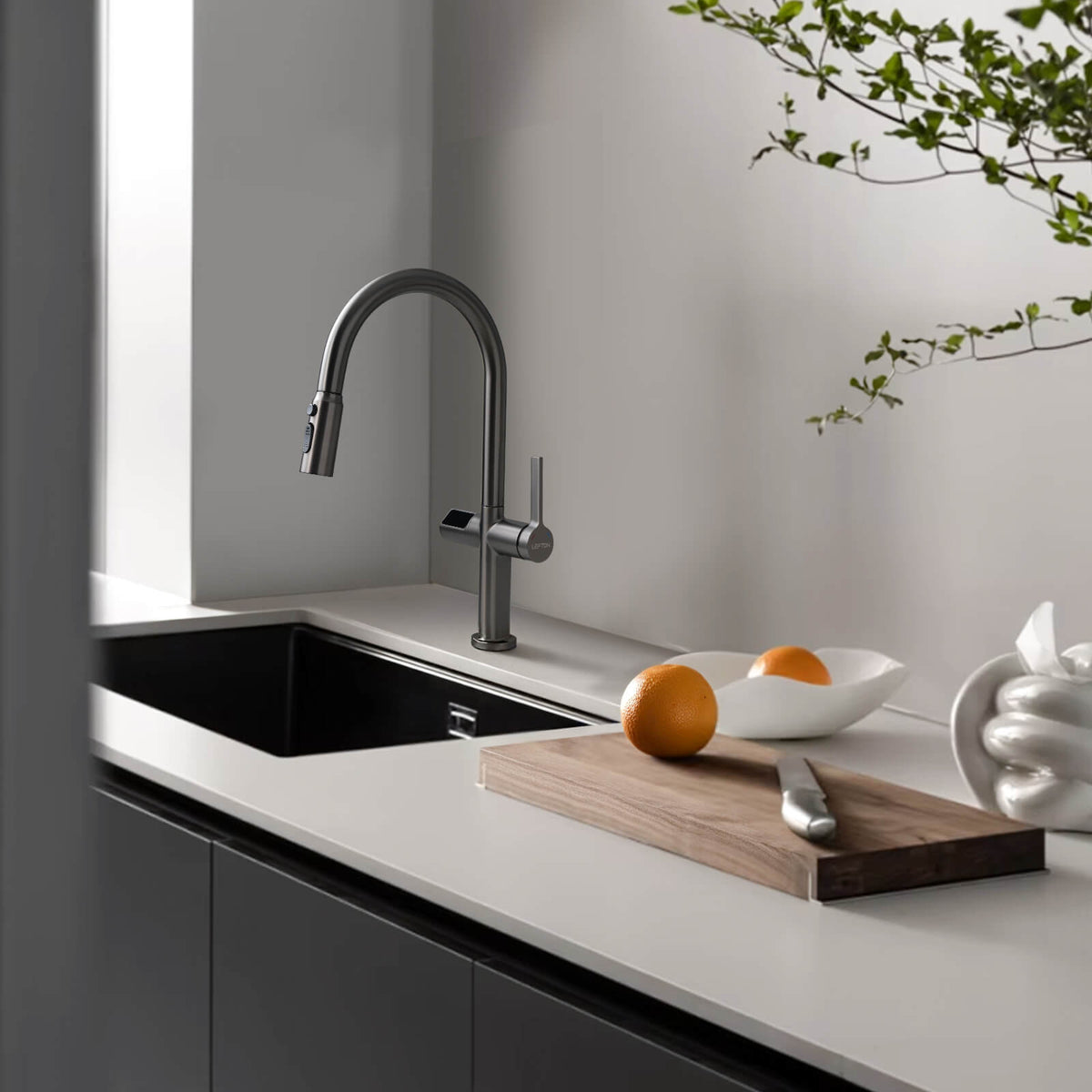 Lefton Automatic Sensor & Pull - Down Kitchen Faucet with Temperature Display - KF2206 - Kitchen Faucets - Lefton Home