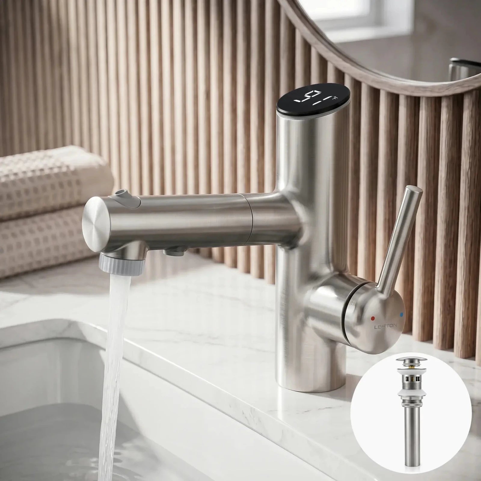 Lefton Bathroom Fountain Faucet-BF2502 with Sink Drain Stopper -Bathroom Faucets & Drain Stopper- Lefton Home