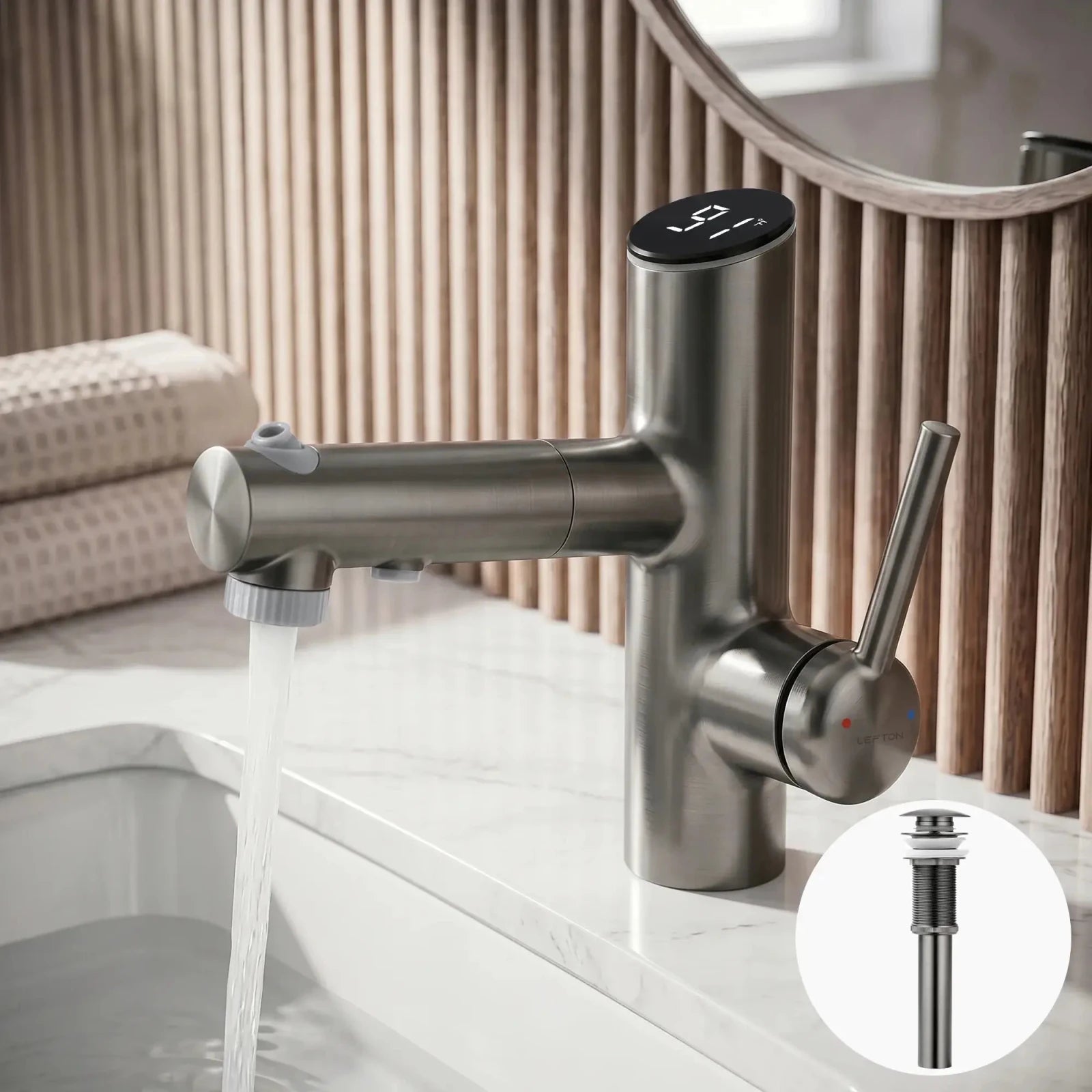 Lefton Bathroom Fountain Faucet-BF2502 with Sink Drain Stopper -Bathroom Faucets & Drain Stopper- Lefton Home