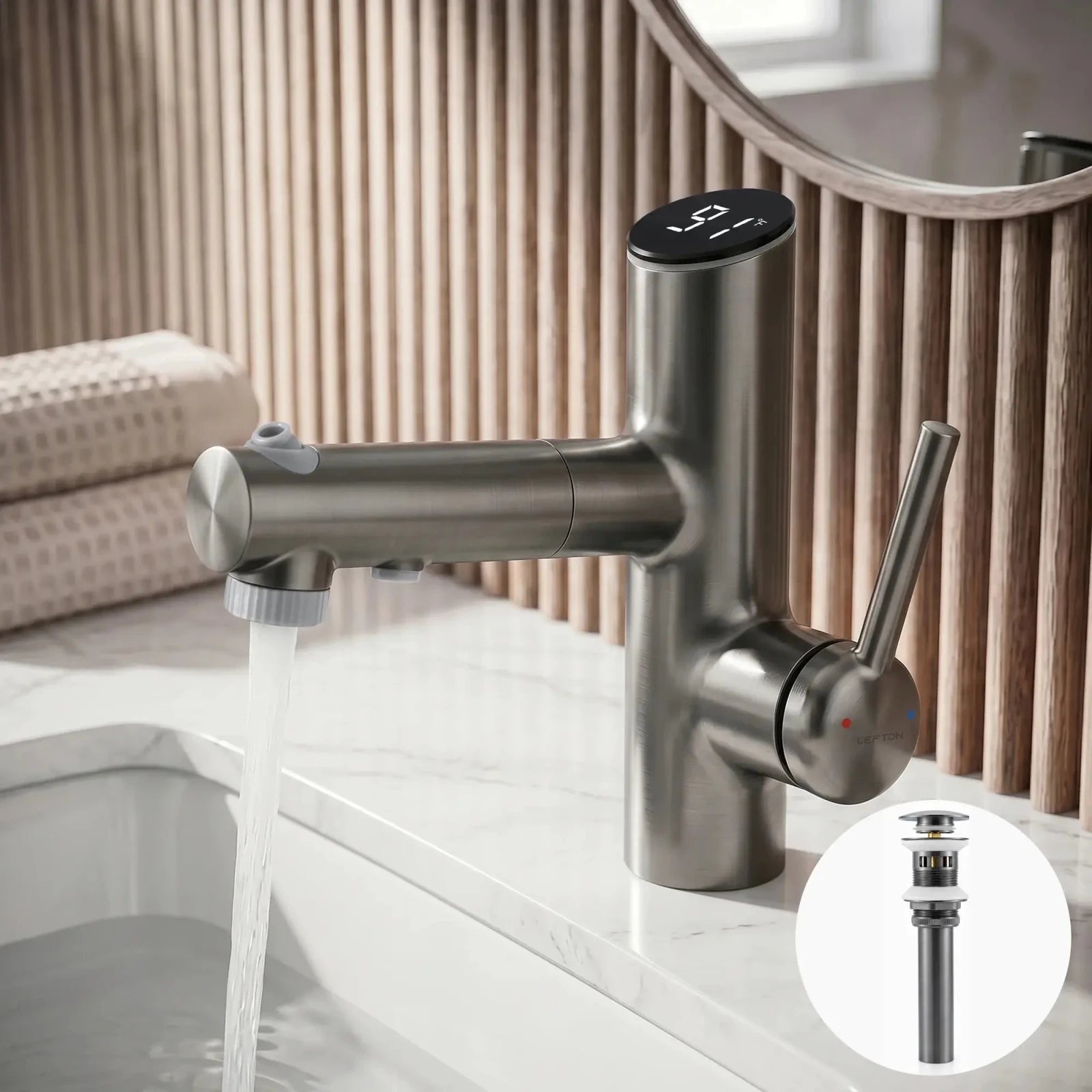Lefton Bathroom Fountain Faucet-BF2502 with Sink Drain Stopper -Bathroom Faucets & Drain Stopper- Lefton Home