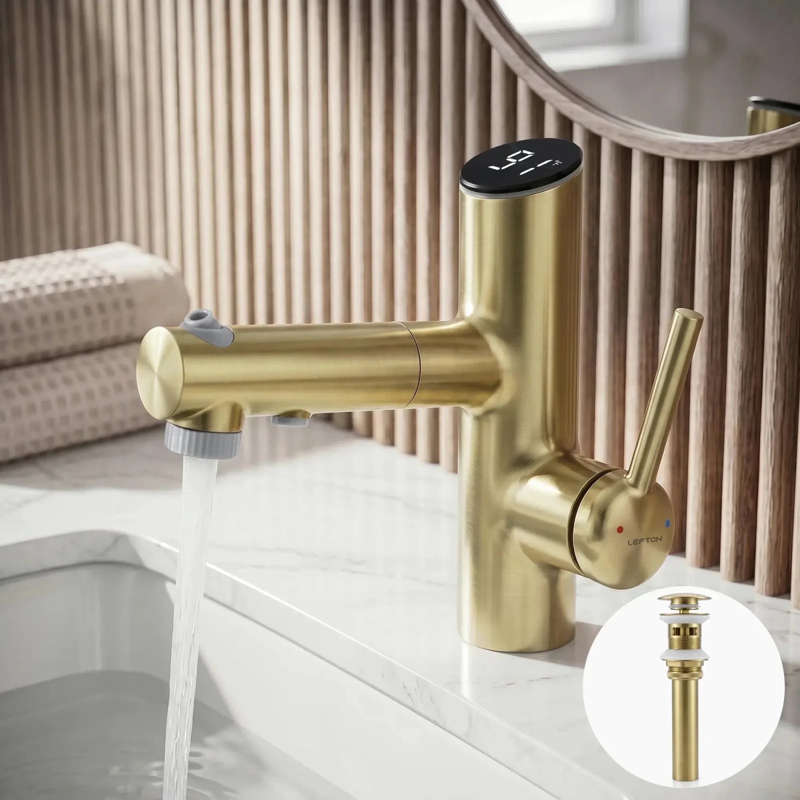Lefton Bathroom Fountain Faucet-BF2502 with Sink Drain Stopper -Bathroom Faucets & Drain Stopper- Lefton Home