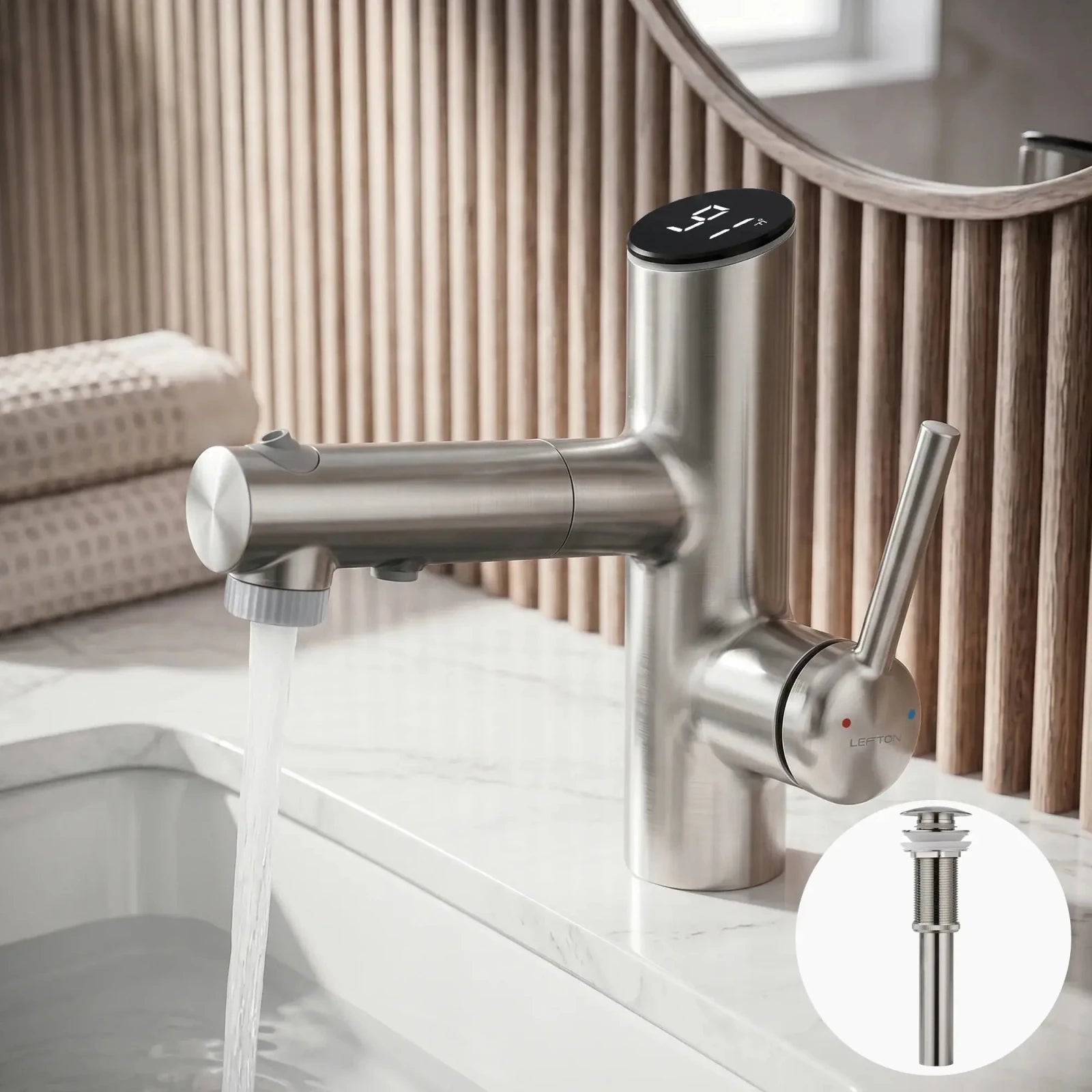 Lefton Bathroom Fountain Faucet-BF2502 with Sink Drain Stopper -Bathroom Faucets & Drain Stopper- Lefton Home