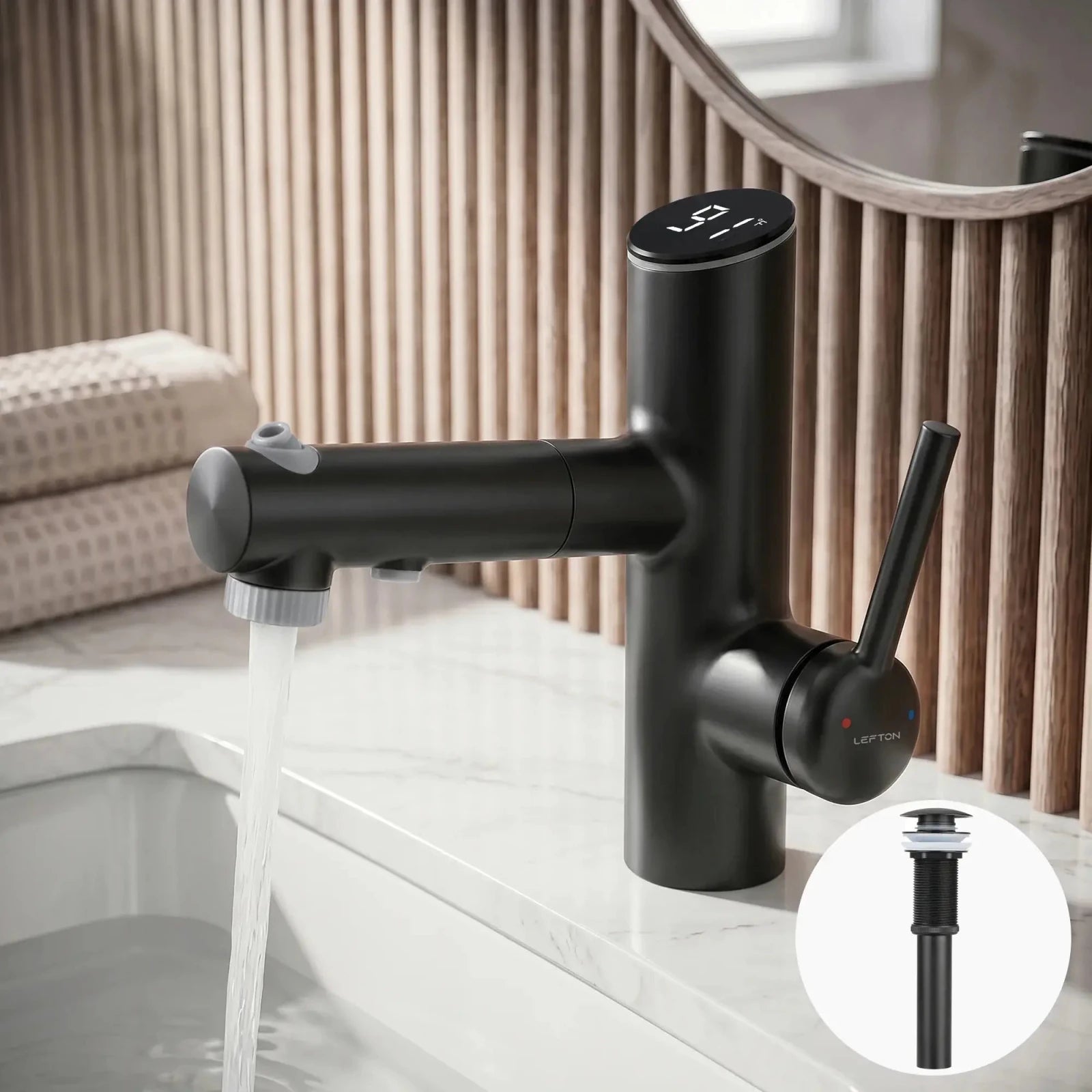 Lefton Bathroom Fountain Faucet-BF2502 with Sink Drain Stopper -Bathroom Faucets & Drain Stopper- Lefton Home