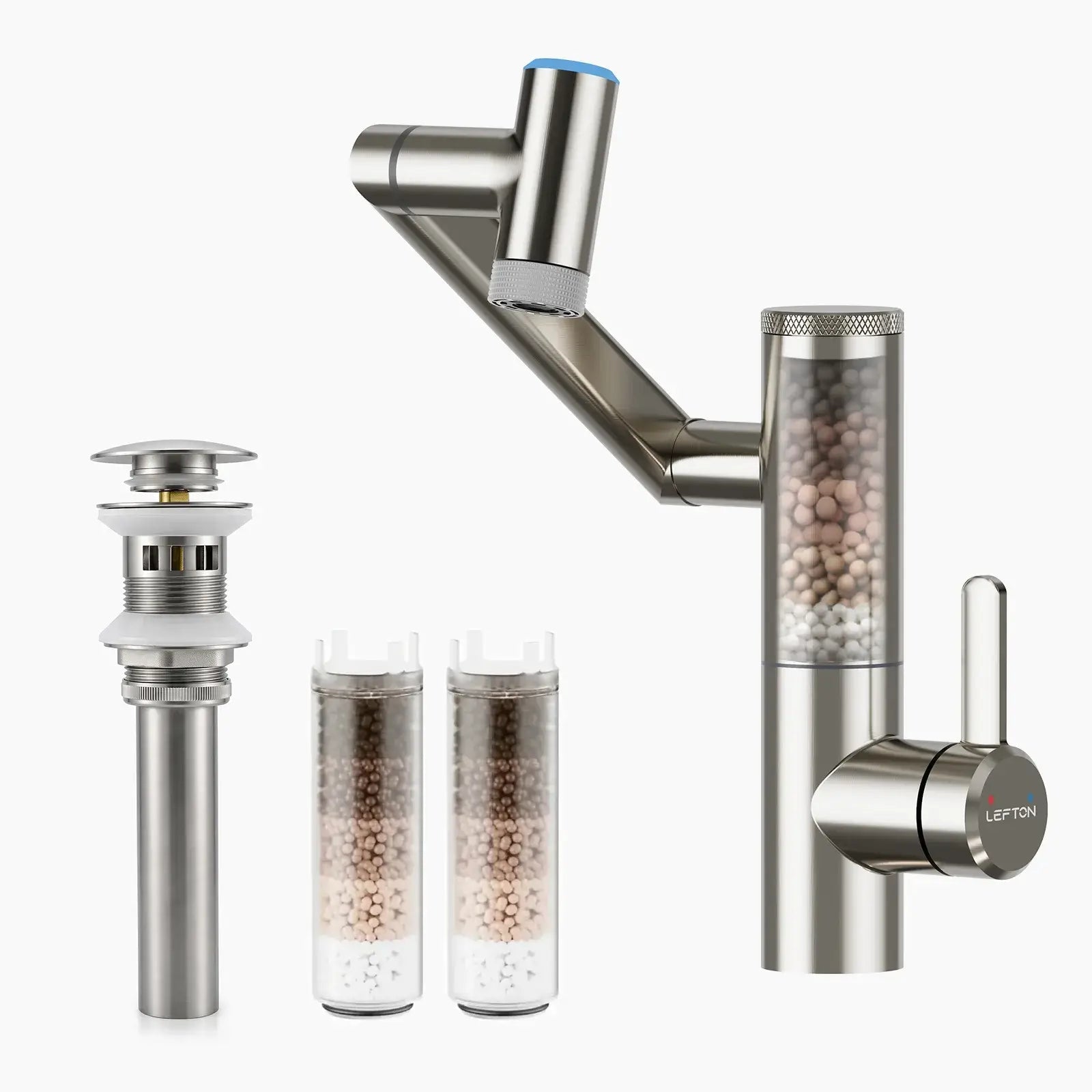 Lefton Built-in Filter Bathroom Faucet-BPF01 with Drain Stopper and Replacement Filter-BPF01-FT -Bathroom Faucets- Lefton Home