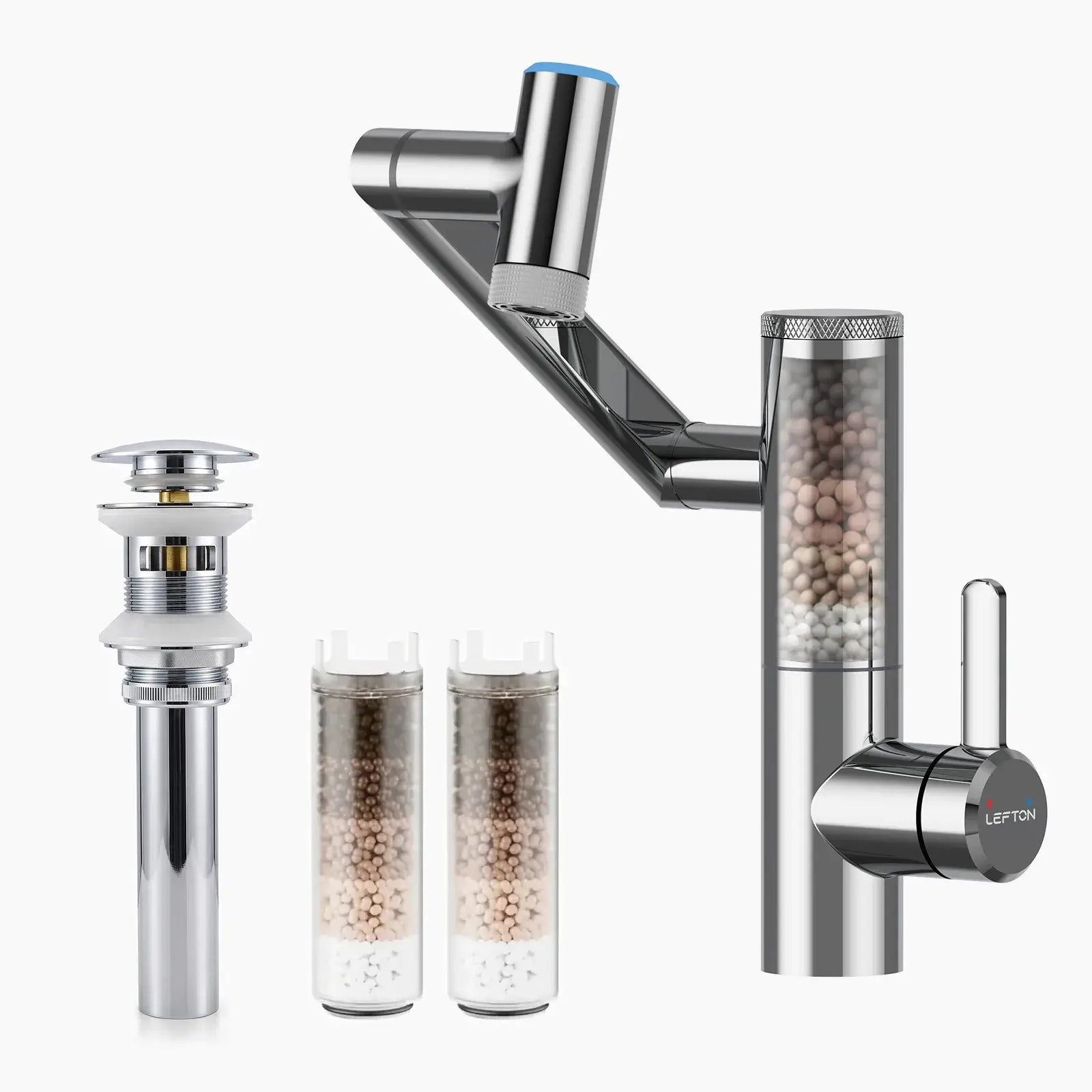 Lefton Built-in Filter Bathroom Faucet-BPF01 with Drain Stopper and Replacement Filter-BPF01-FT -Bathroom Faucets- Lefton Home