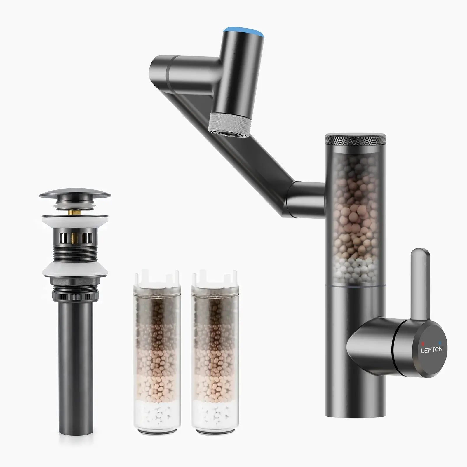 Lefton Built-in Filter Bathroom Faucet-BPF01 with Drain Stopper and Replacement Filter-BPF01-FT -Bathroom Faucets- Lefton Home
