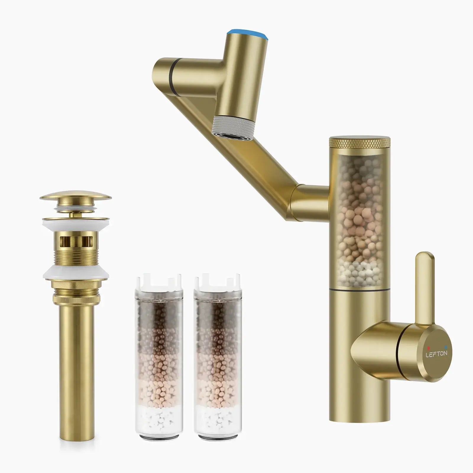 Lefton Built-in Filter Bathroom Faucet-BPF01 with Drain Stopper and Replacement Filter-BPF01-FT -Bathroom Faucets- Lefton Home