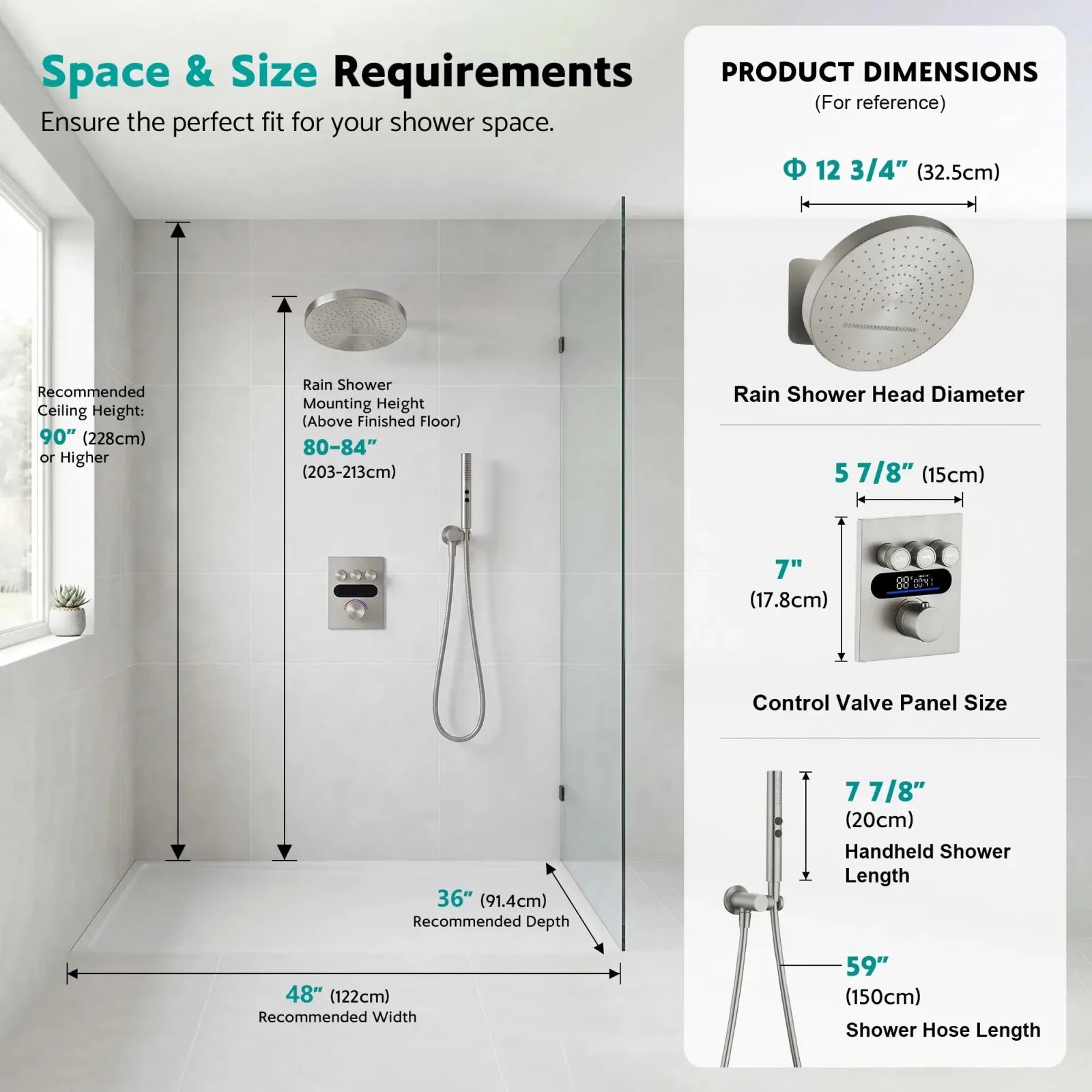Lefton Concealed Rainfall Thermostatic Shower System with Hand Shower-SSWM2501 -Shower Systems- Lefton Home