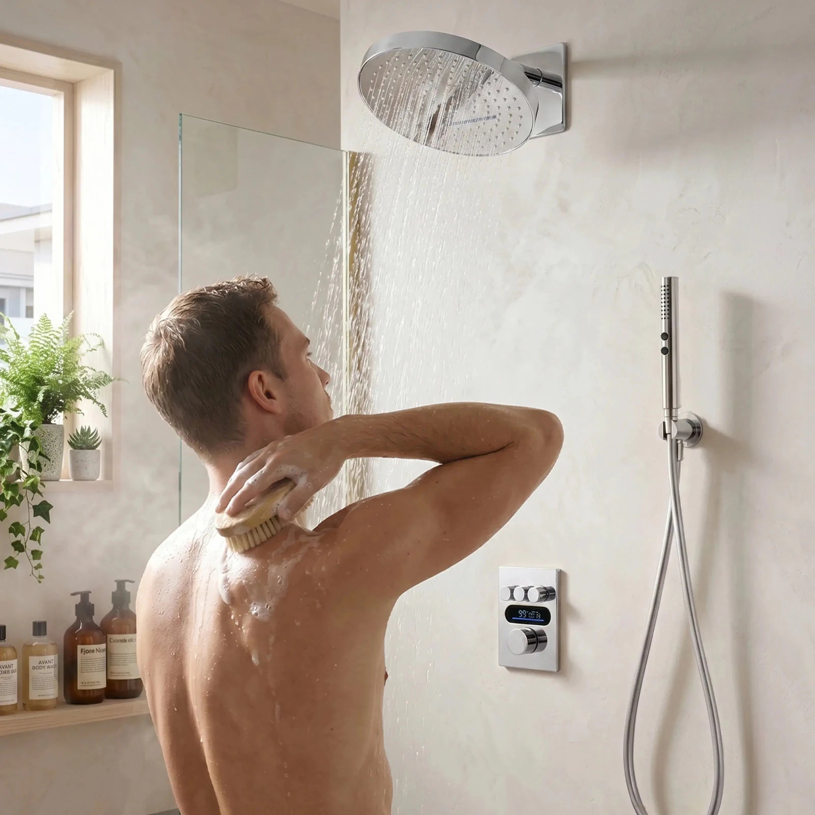 Lefton Concealed Rainfall Thermostatic Shower System with Hand Shower-SSWM2501 -Shower Systems- Lefton Home