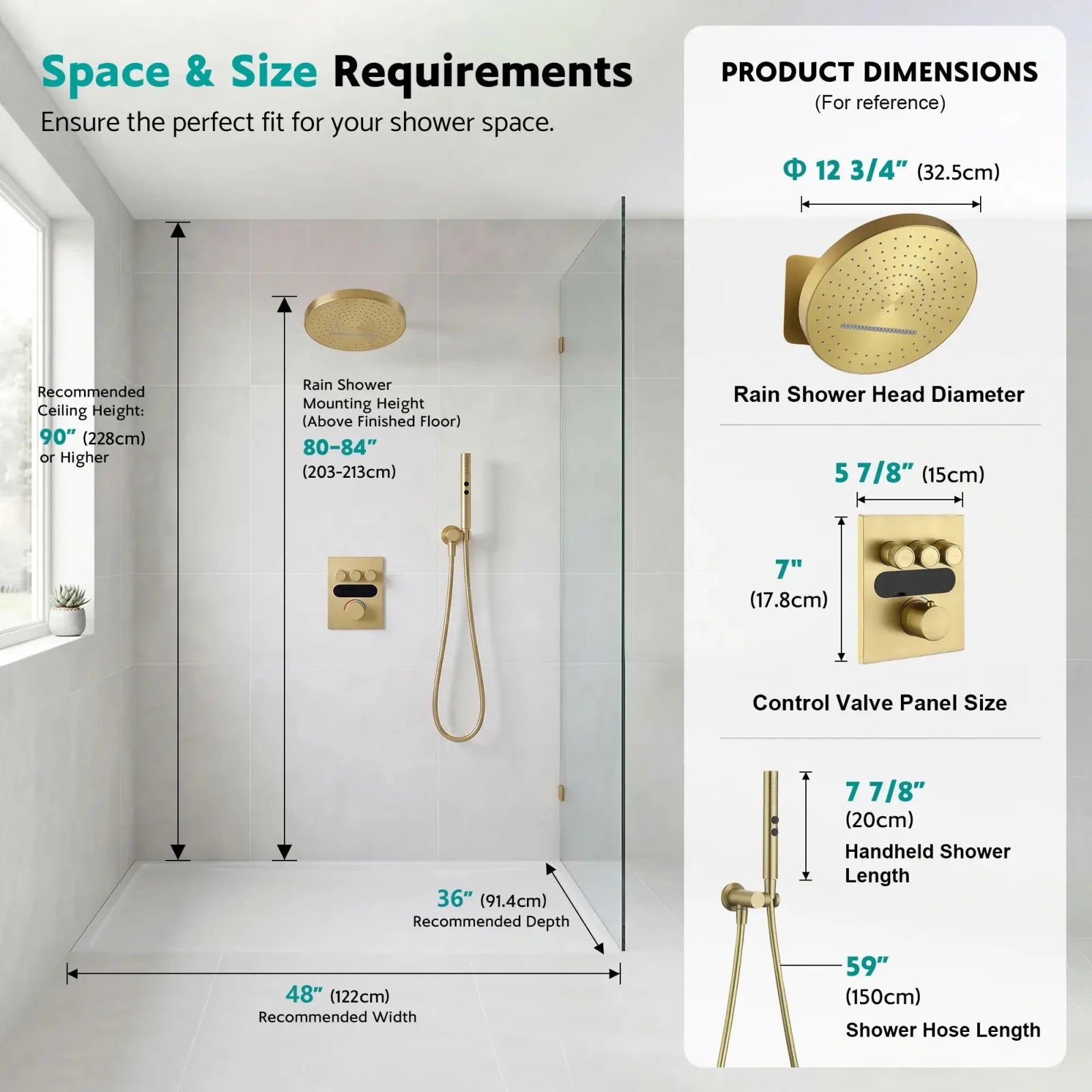 Lefton Concealed Rainfall Thermostatic Shower System with Hand Shower-SSWM2501 -Shower Systems- Lefton Home