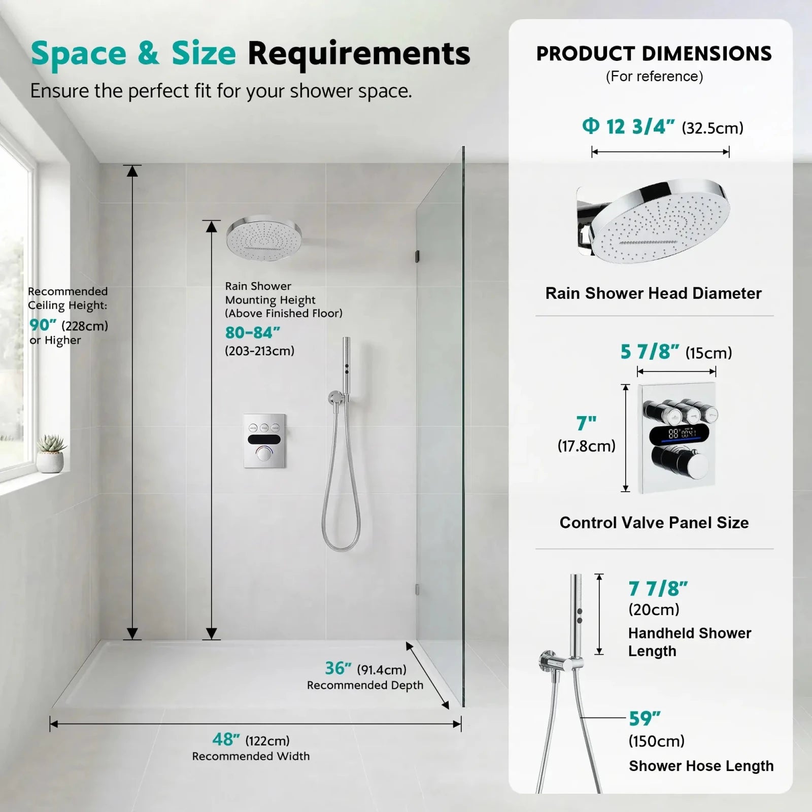 Lefton Concealed Rainfall Thermostatic Shower System with Hand Shower-SSWM2501 -Shower Systems- Lefton Home