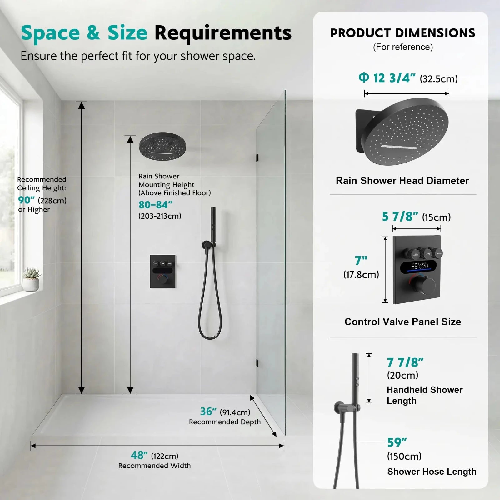 Lefton Concealed Rainfall Thermostatic Shower System with Hand Shower-SSWM2501 -Shower Systems- Lefton Home
