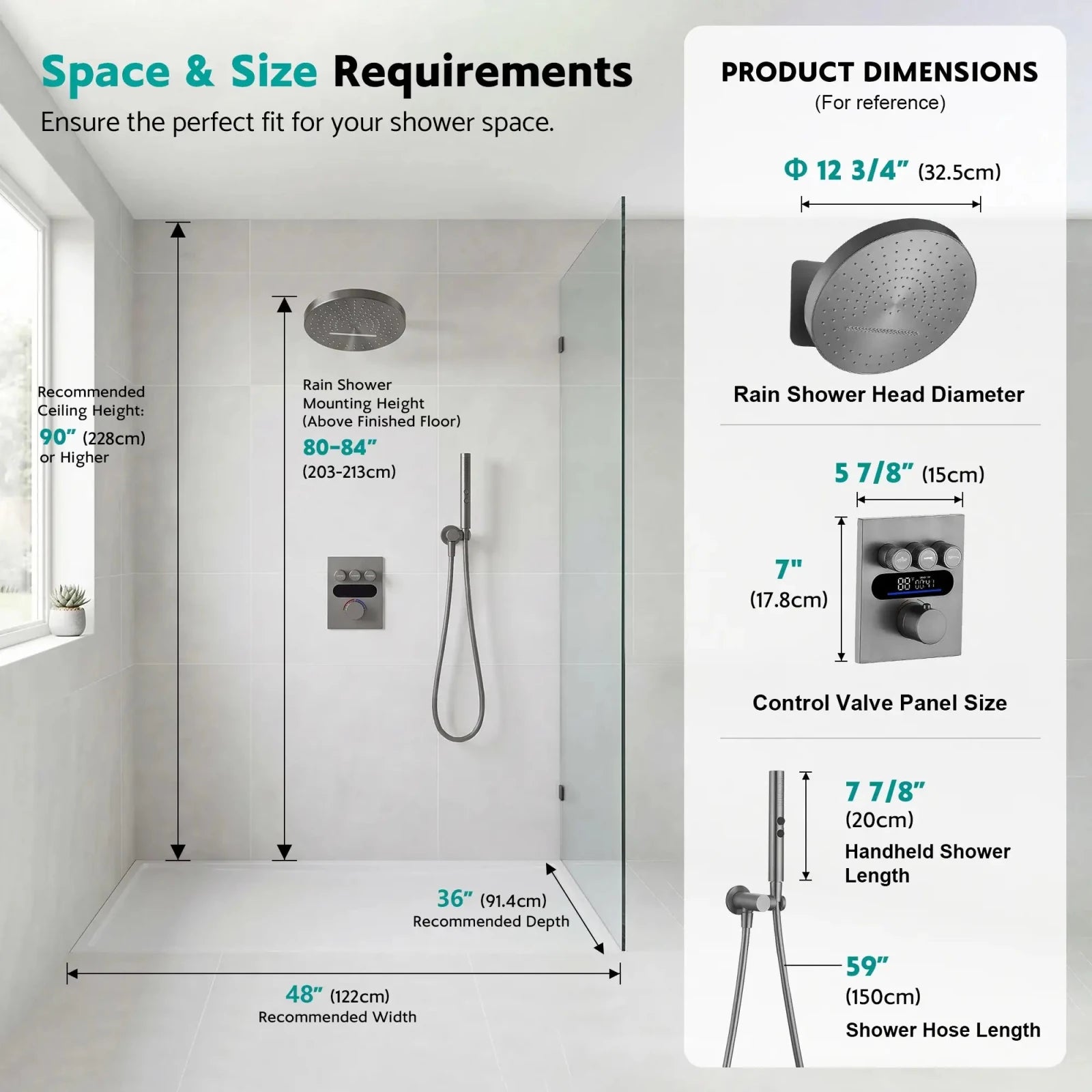 Lefton Concealed Rainfall Thermostatic Shower System with Hand Shower-SSWM2501 -Shower Systems- Lefton Home
