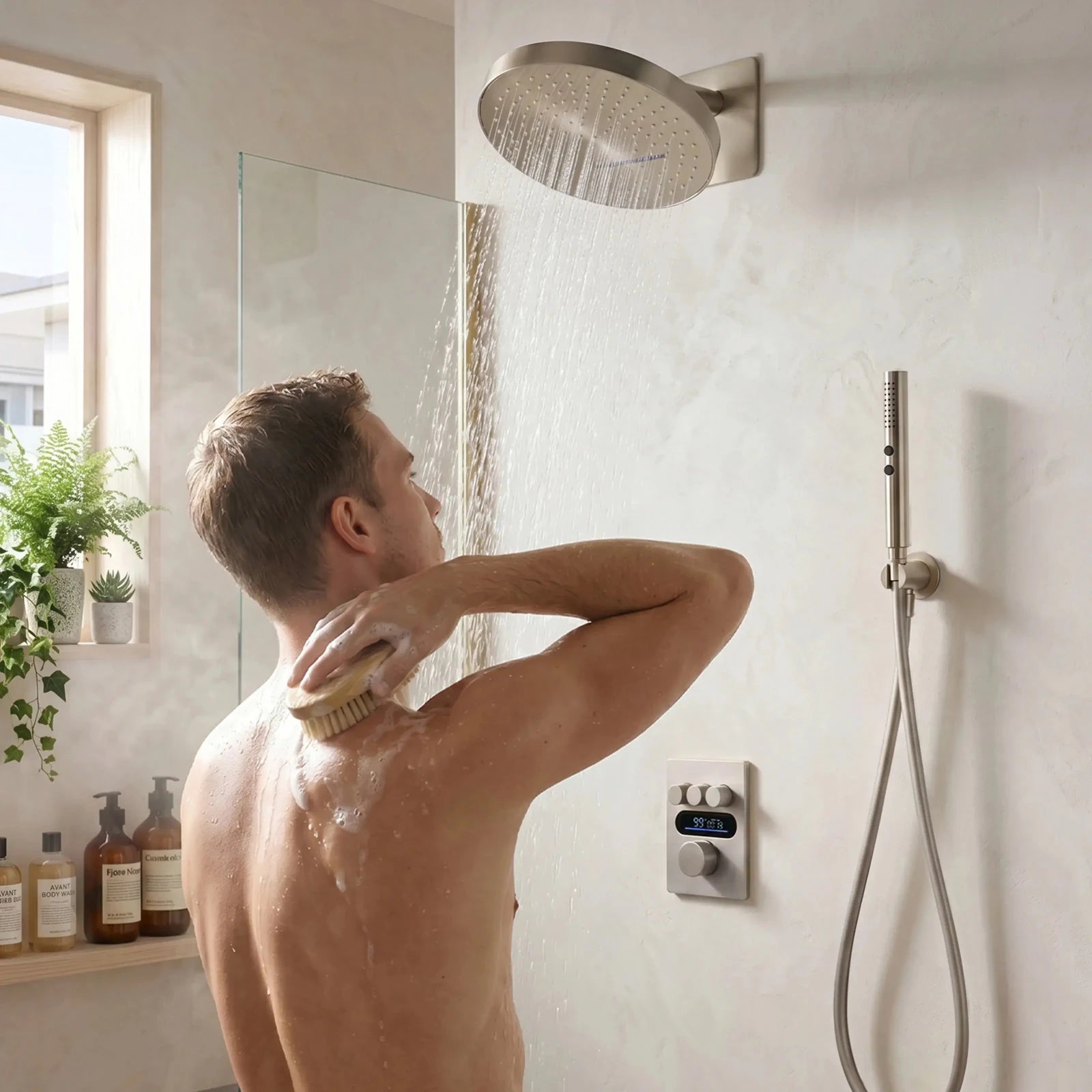 Lefton Concealed Rainfall Thermostatic Shower System with Hand Shower-SSWM2501 -Shower Systems- Lefton Home