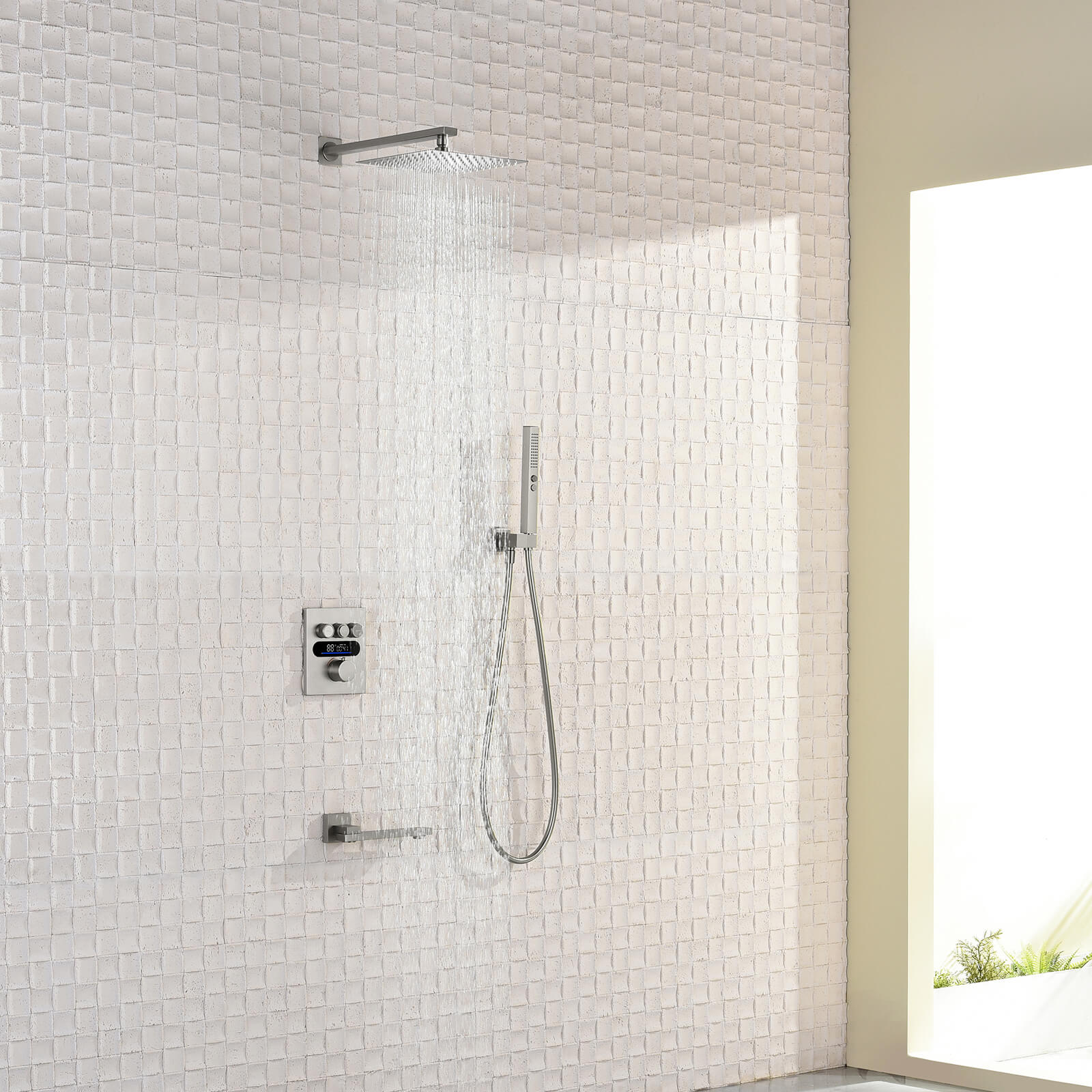 Lefton Concealed Rainfall Thermostatic Shower System with Handheld & Tub Spout and Temperature Display - SSWM2502 - Shower Systems - Lefton Home