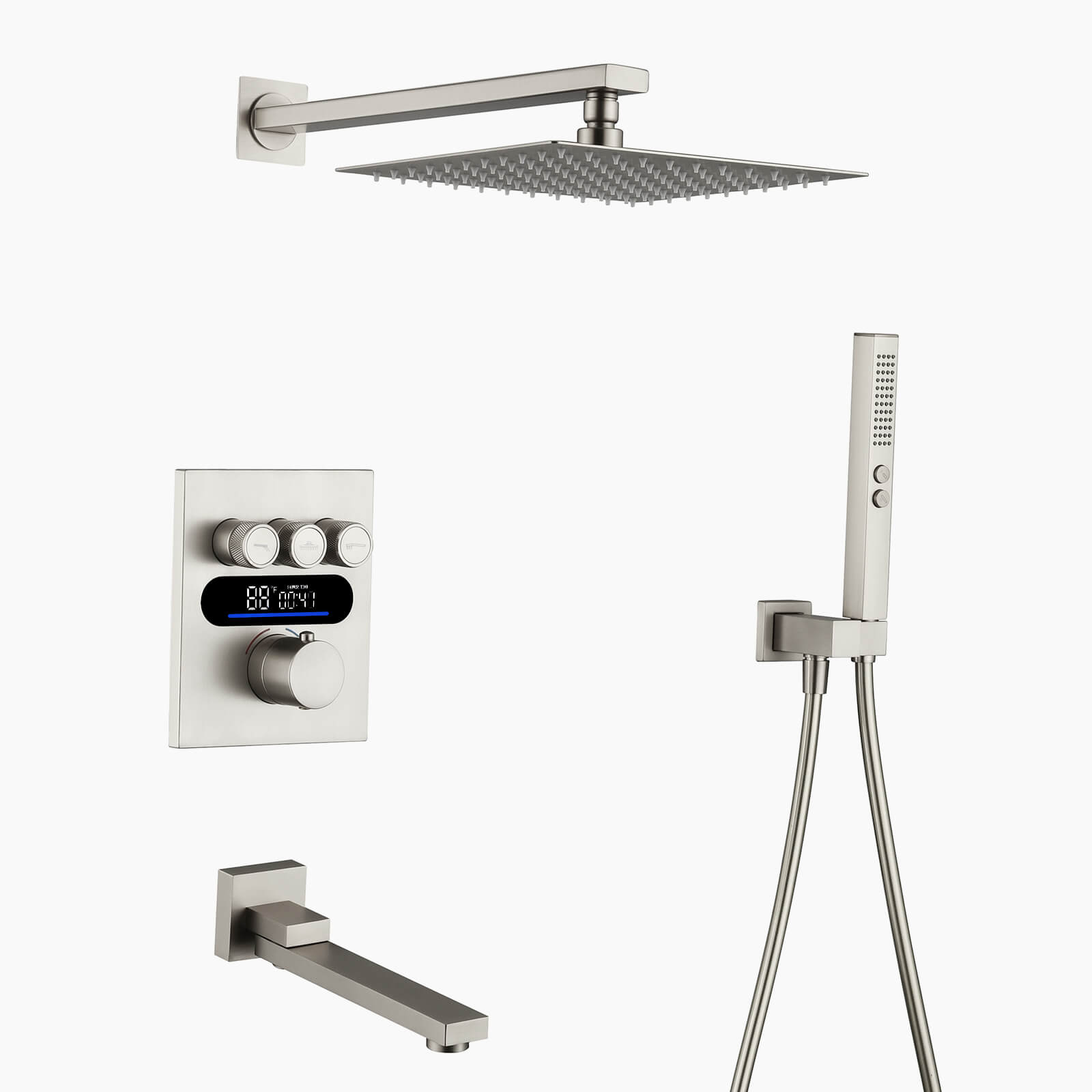 Lefton Concealed Rainfall Thermostatic Shower System with Handheld & Tub Spout and Temperature Display - SSWM2502 - Shower Systems - Lefton Home