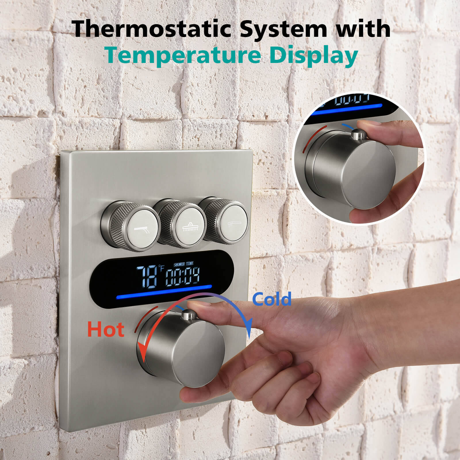 Lefton Concealed Rainfall Thermostatic Shower System with Handheld & Tub Spout and Temperature Display - SSWM2502 - Shower Systems - Lefton Home