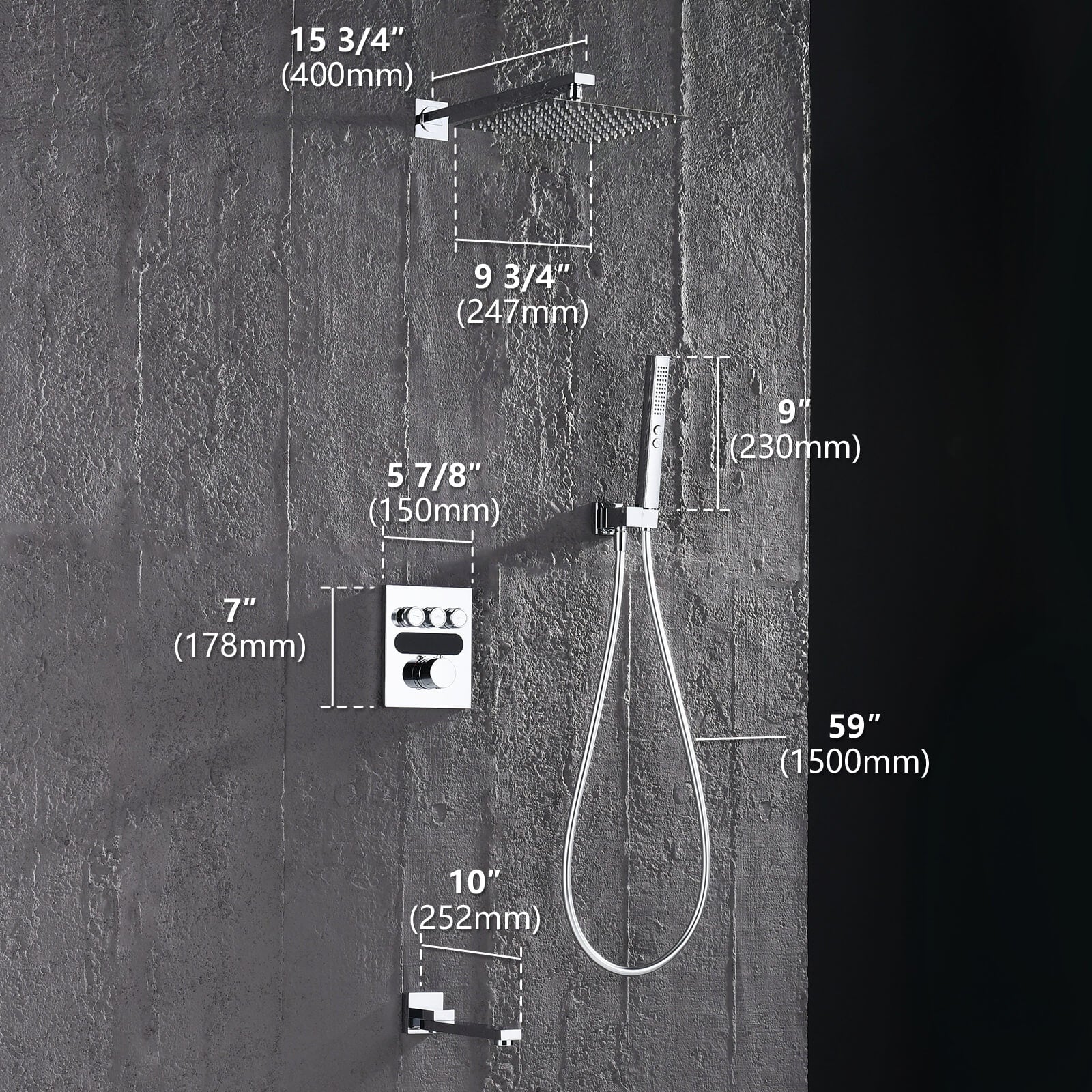 Lefton Concealed Rainfall Thermostatic Shower System with Handheld & Tub Spout and Temperature Display - SSWM2502 - Shower Systems - Lefton Home
