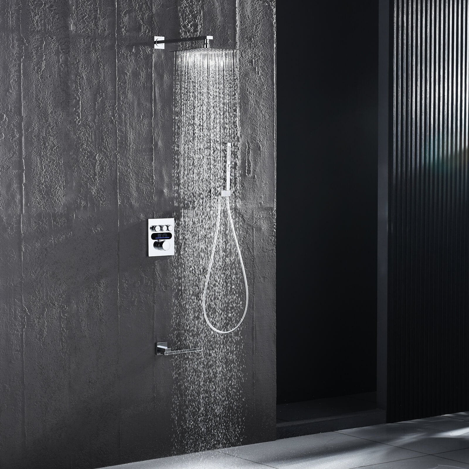 Lefton Concealed Rainfall Thermostatic Shower System with Handheld & Tub Spout and Temperature Display - SSWM2502 - Shower Systems - Lefton Home