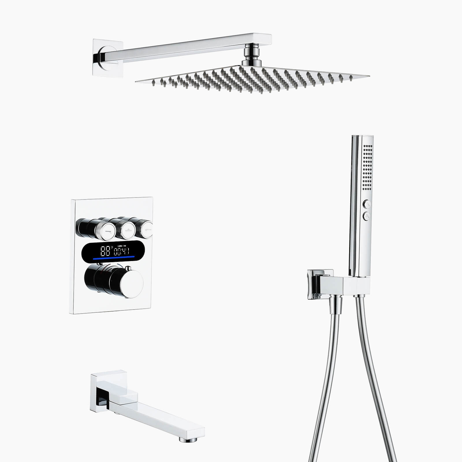 Lefton Concealed Rainfall Thermostatic Shower System with Handheld & Tub Spout and Temperature Display - SSWM2502 - Shower Systems - Lefton Home