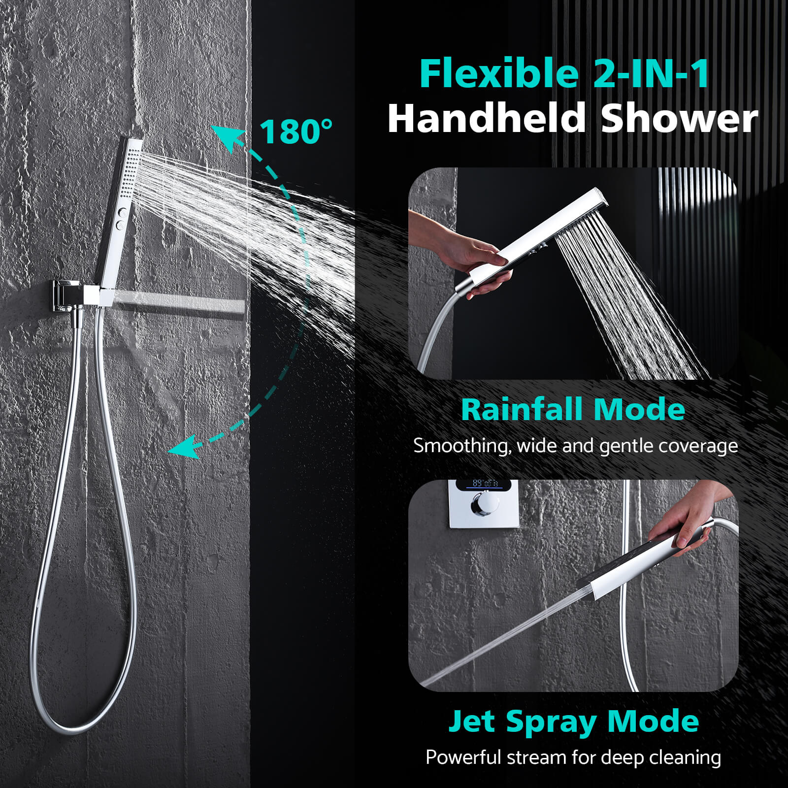 Lefton Concealed Rainfall Thermostatic Shower System with Handheld & Tub Spout and Temperature Display - SSWM2502 - Shower Systems - Lefton Home
