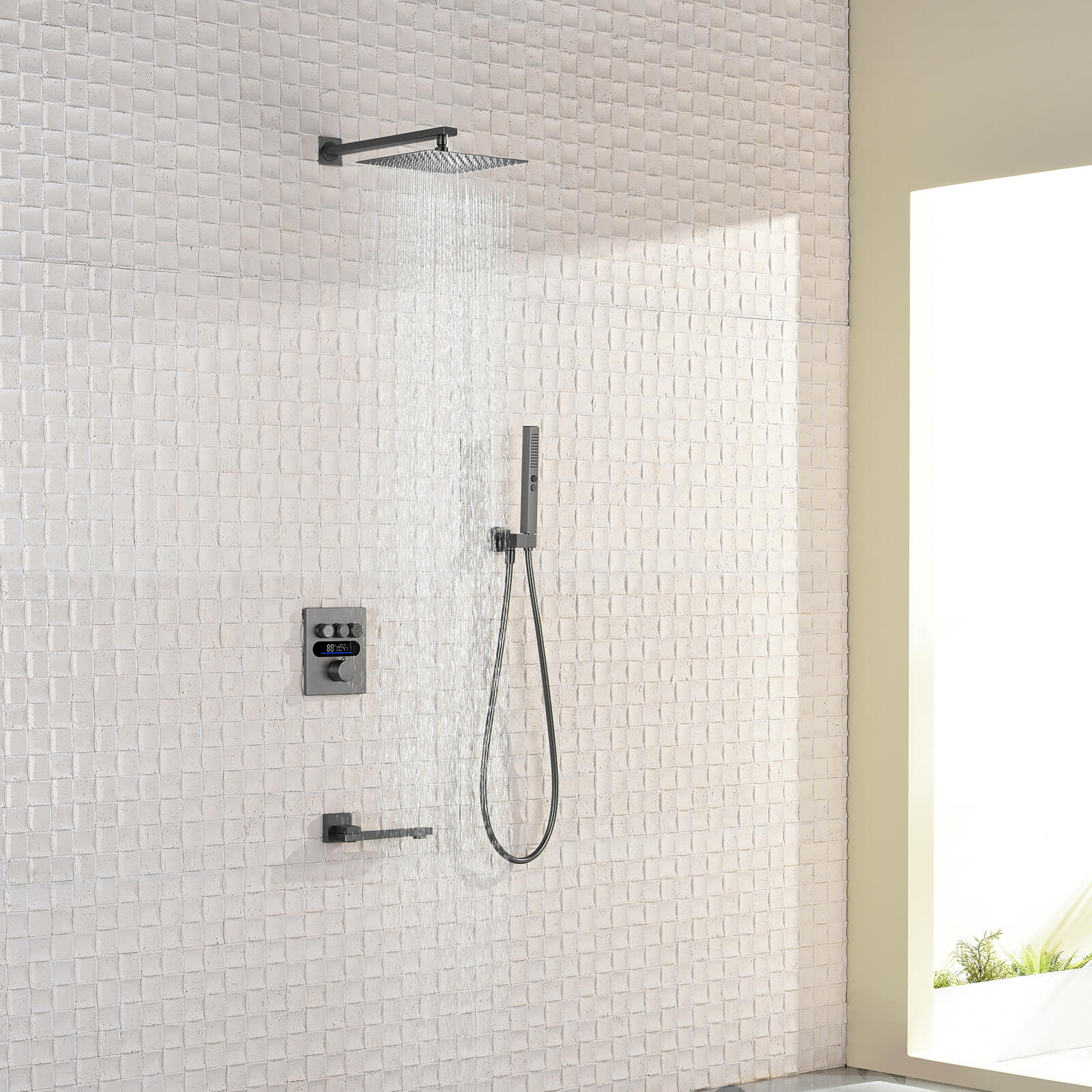 Lefton Concealed Rainfall Thermostatic Shower System with Handheld & Tub Spout and Temperature Display - SSWM2502 - Shower Systems - Lefton Home